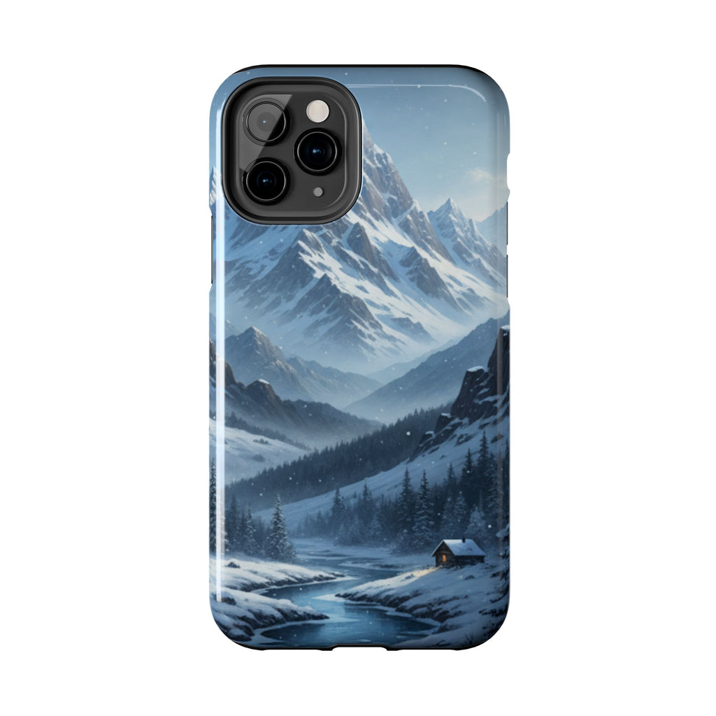 Tough Phone Case — Snowy Mountain Cabin Landscape Protective Phone Cover