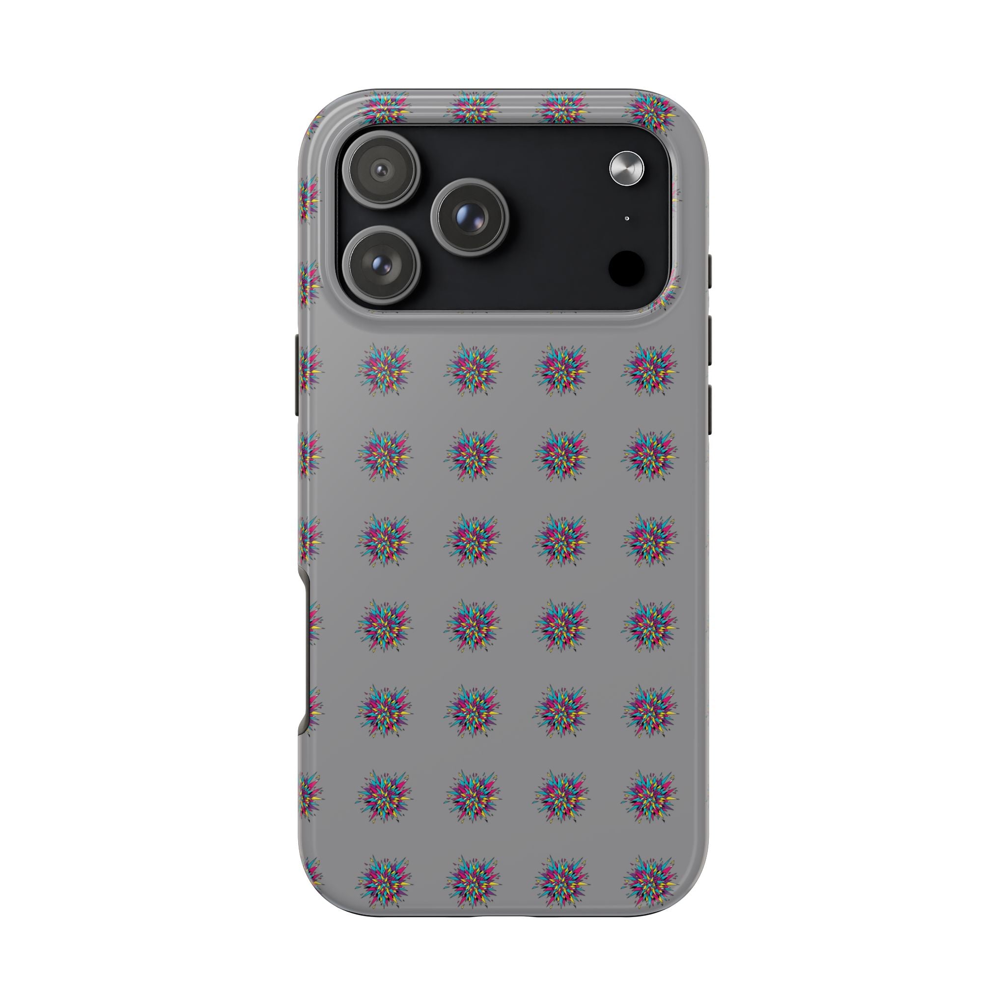 Tough Phone Case — Abstract Floral Burst Pattern on Gray (Protective Slim Fit)