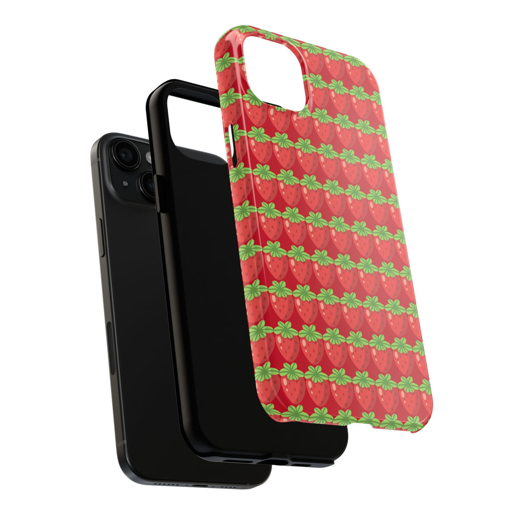 Strawberry Pattern Tough Phone Case — Cute Red Fruit Protective Cover