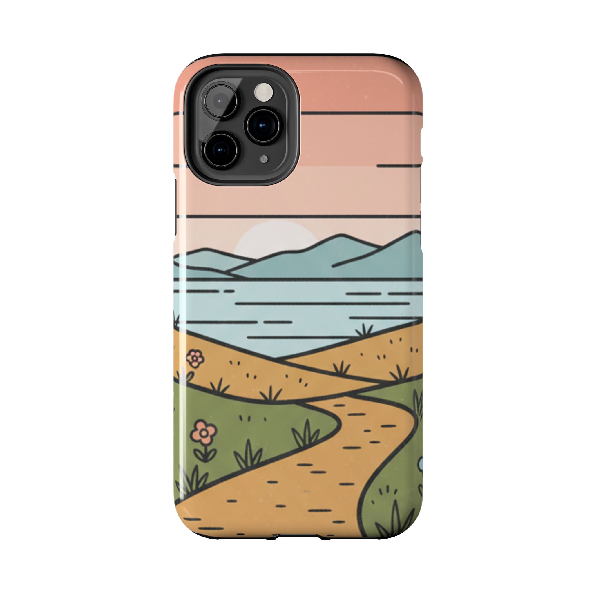 Scenic Path Tough Phone Case — Pastel Lake & Mountain Protective Cover