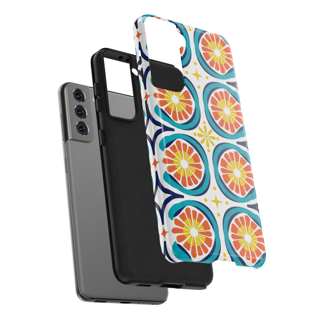 Citrus Tile Tough Phone Case — Colorful Retro Orange Slice Pattern