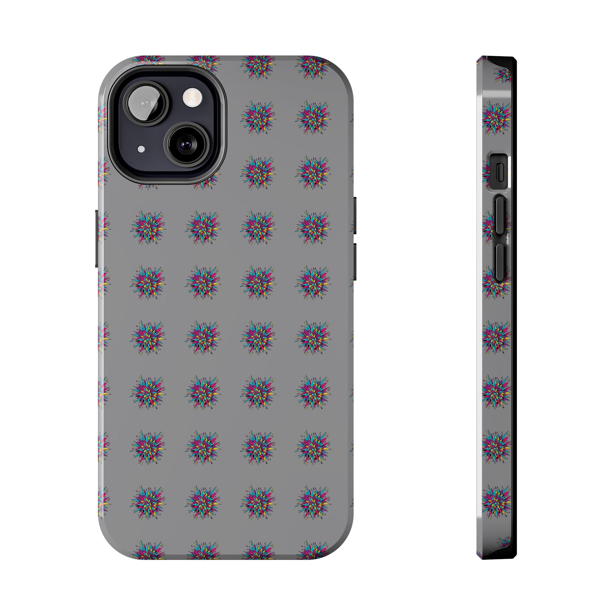 Tough Phone Case — Abstract Floral Burst Pattern on Gray (Protective Slim Fit)