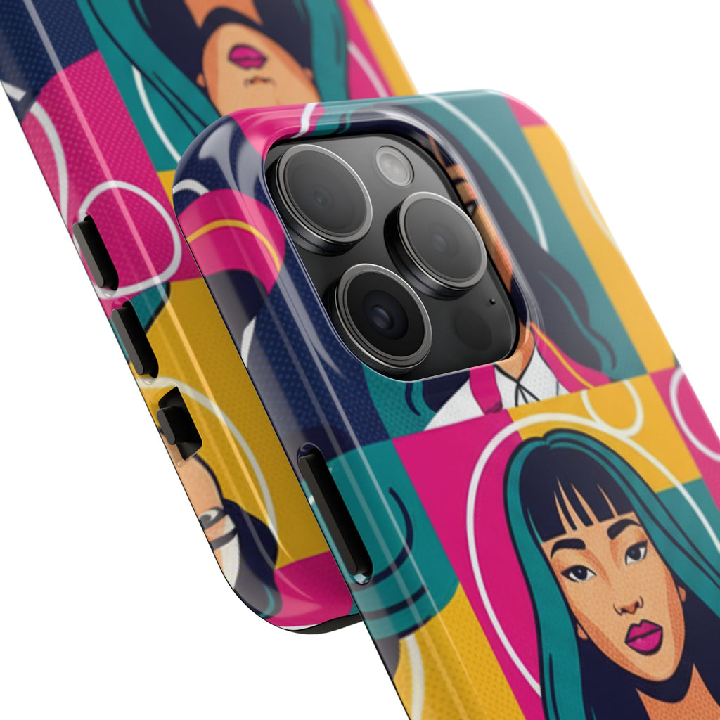 Bold Pop Art Faces Tough Phone Case — Colorful Retro Portrait Protective Cover