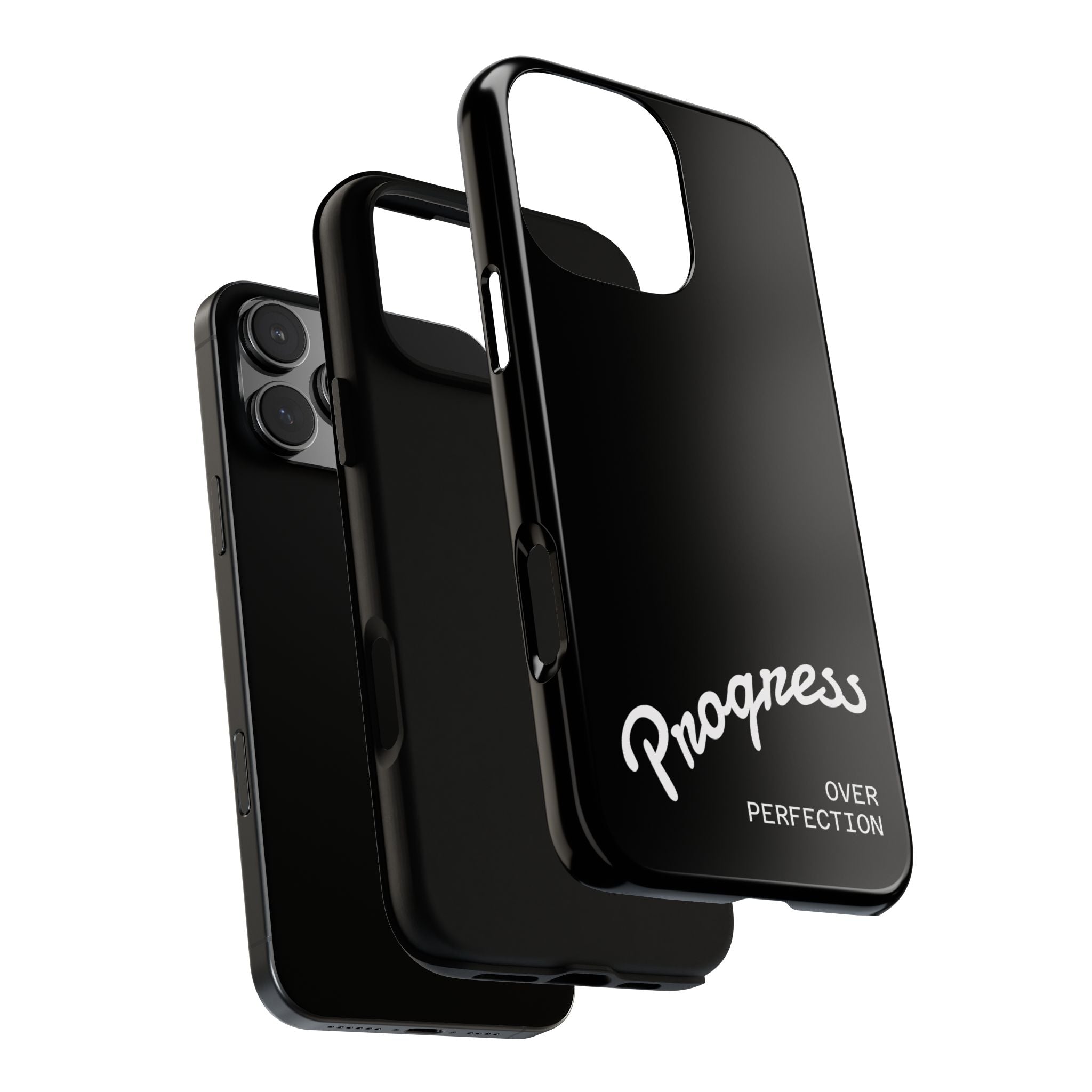 Phone Case - "Progress Over Perfection" Glossy Black Protective Cover