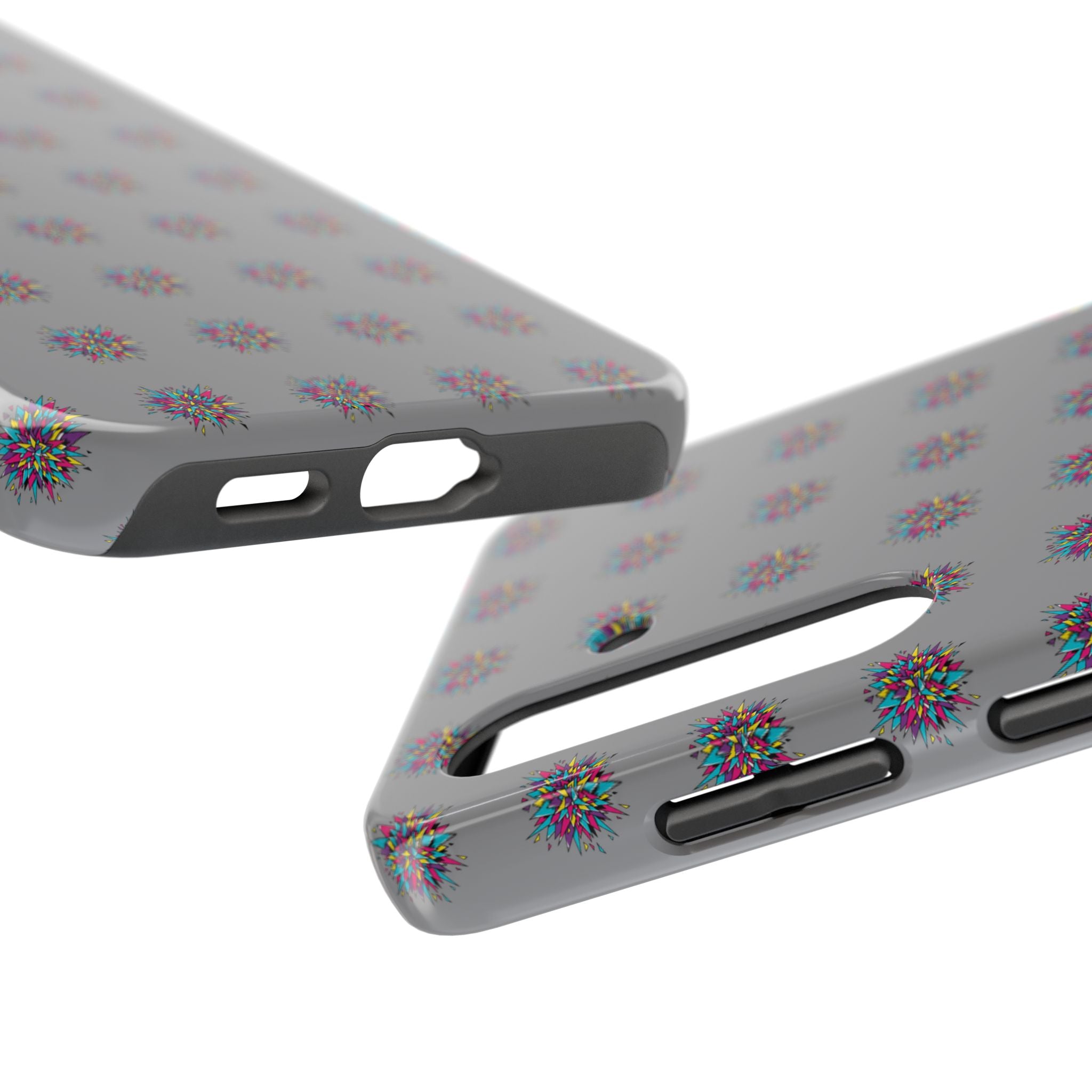 Tough Phone Case — Abstract Floral Burst Pattern on Gray (Protective Slim Fit)