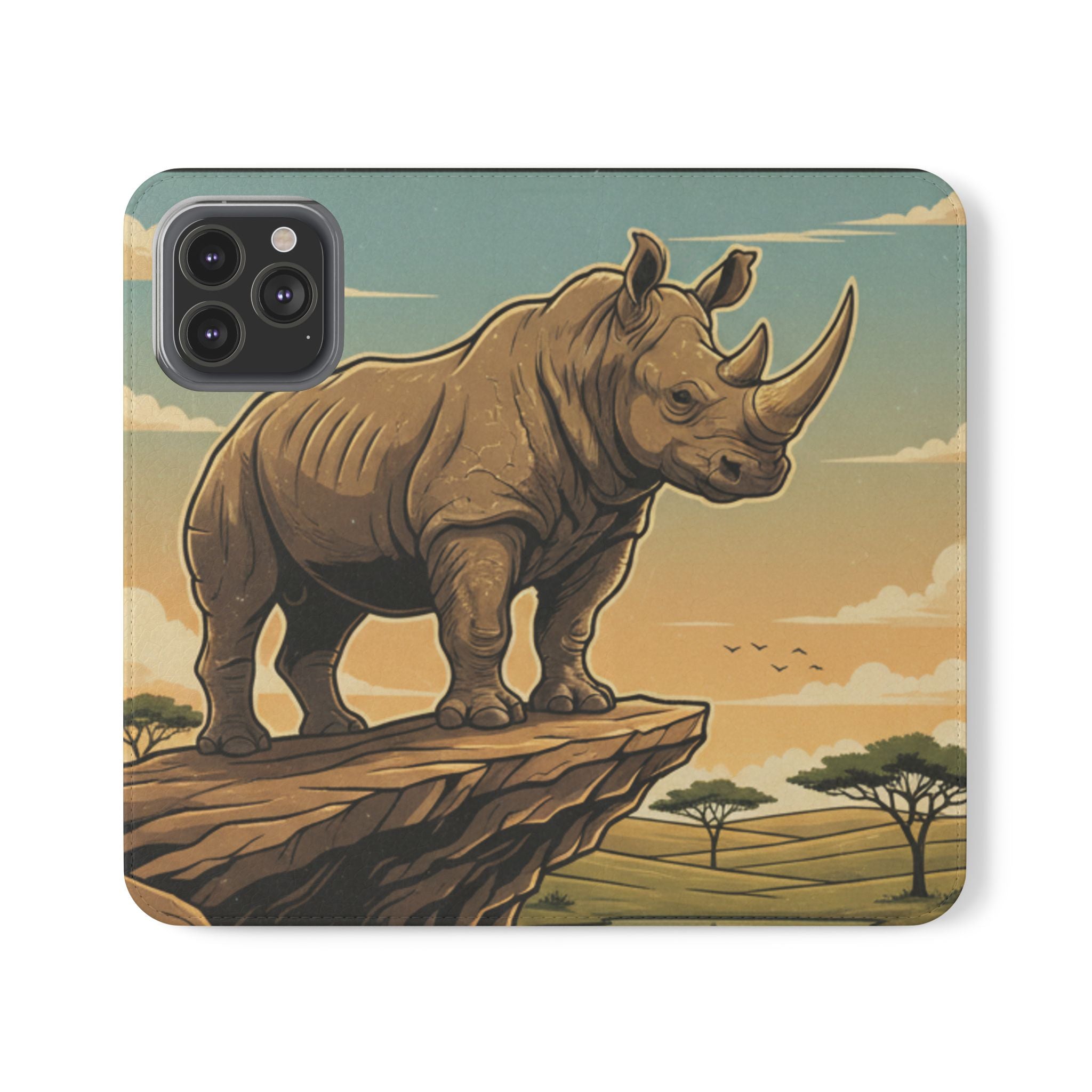 Rhino Sunset Flip Phone Case – Safari Wildlife Wallet Case