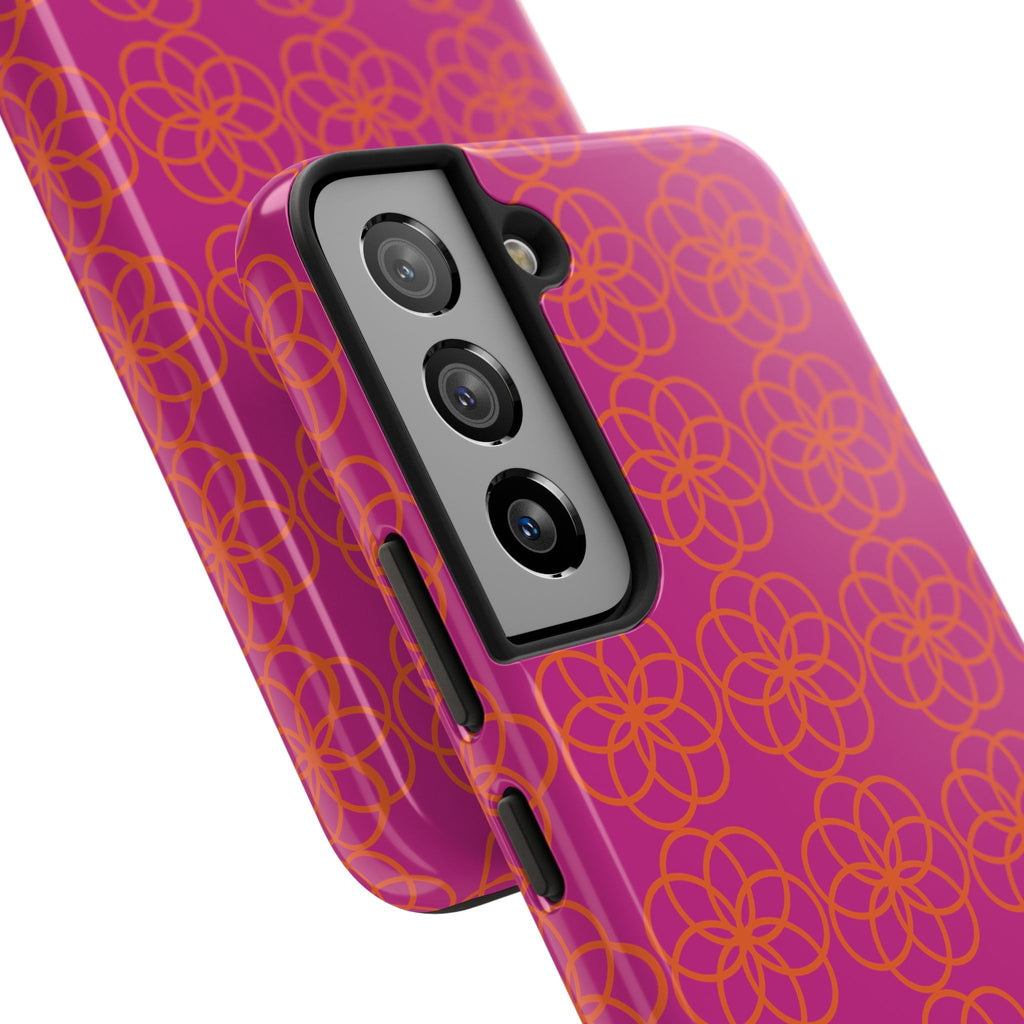 Floral Geometric Tough Phone Case — Pink & Orange Patterned Protective Cover