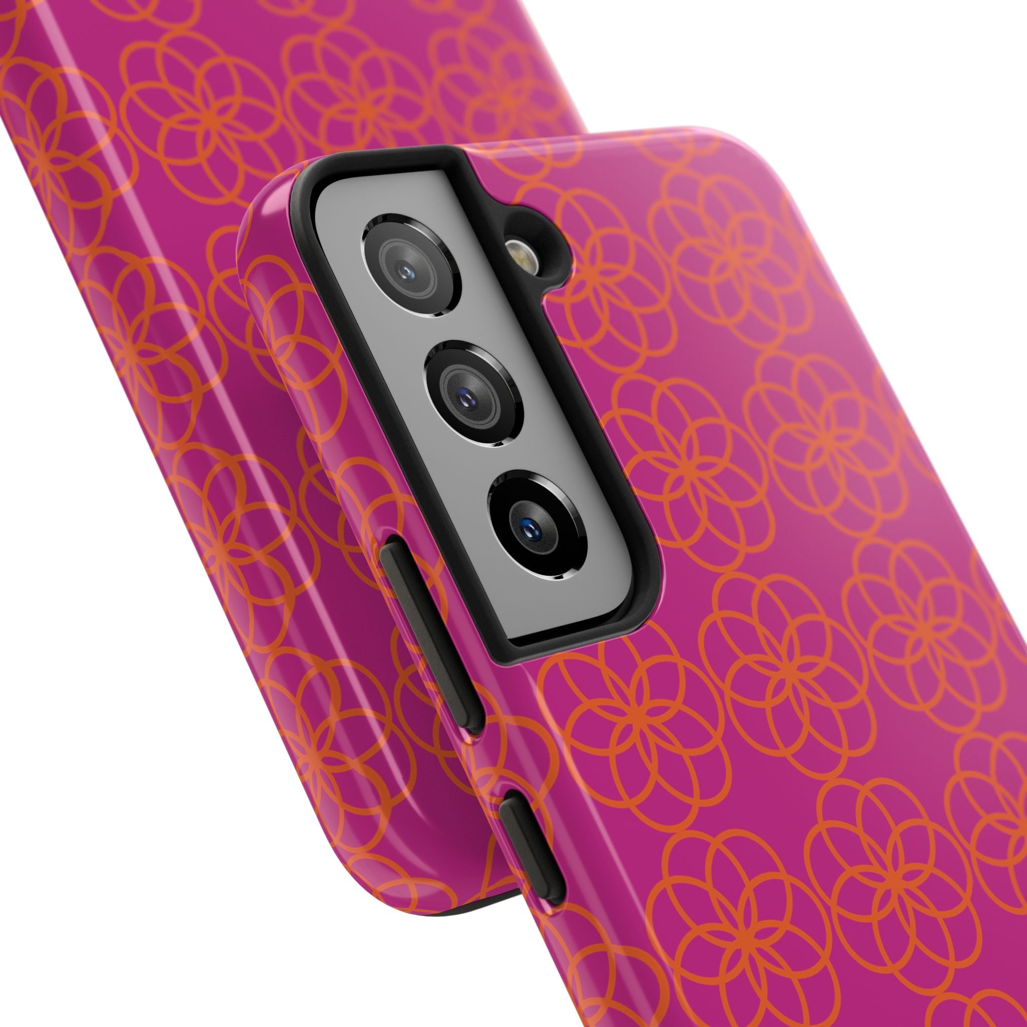 Floral Geometric Tough Phone Case — Pink & Orange Patterned Protective Cover