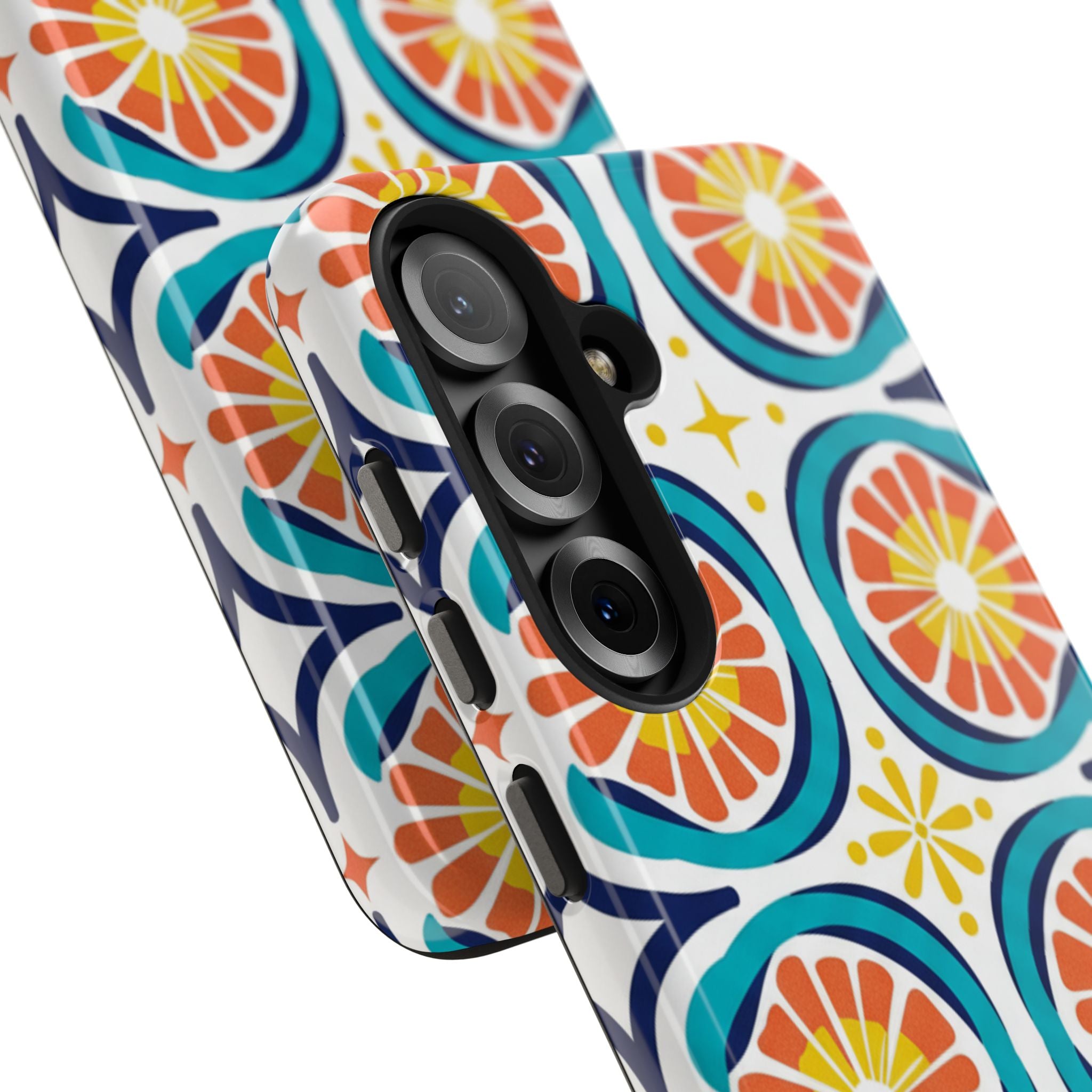 Citrus Tile Tough Phone Case — Colorful Retro Orange Slice Pattern