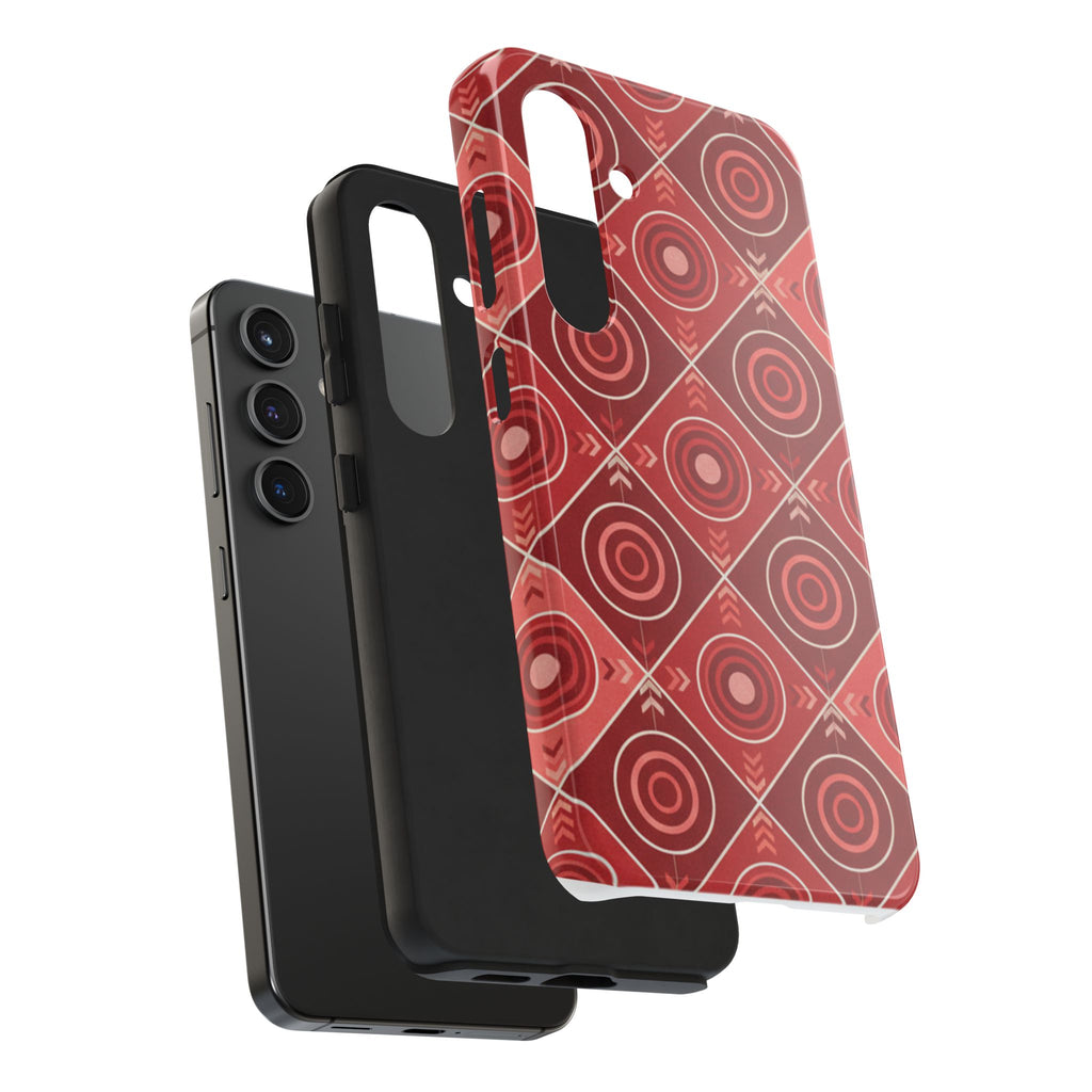 Red Geometric Target Pattern Tough Phone Case — Protective Abstract Retro Design