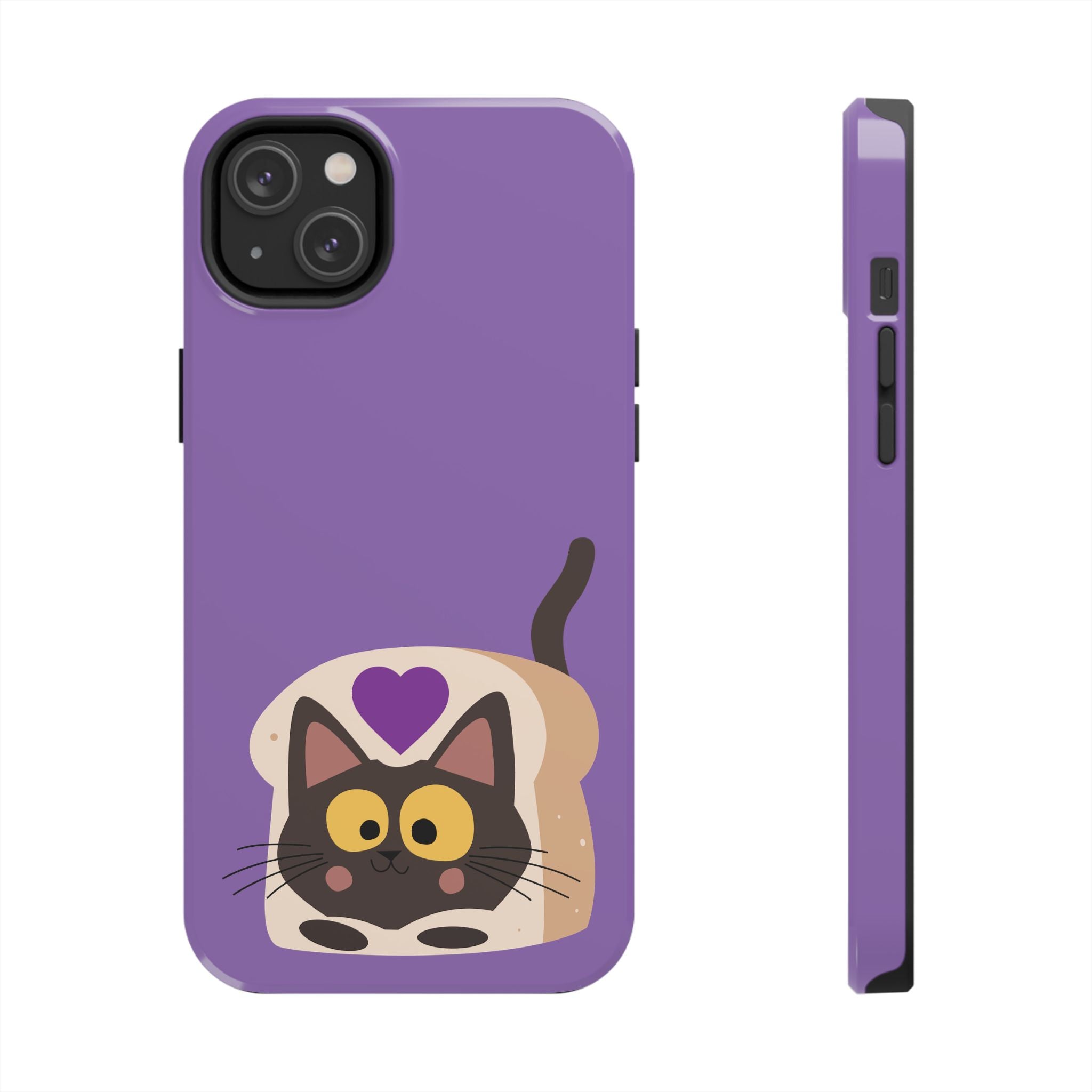 Purple Cute Cat-in-Bread Tough Phone Case — Cute Cat Heart Design