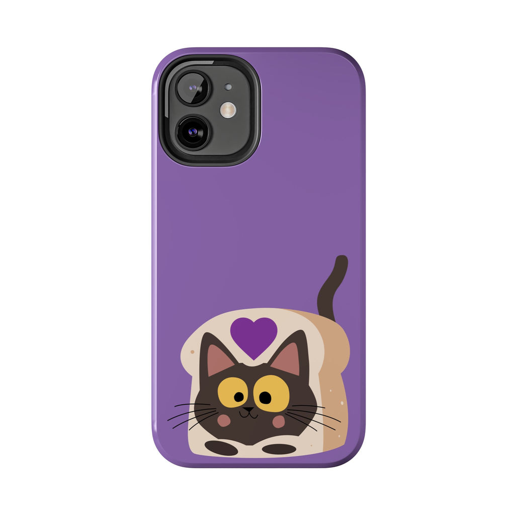 Purple Cute Cat-in-Bread Tough Phone Case — Cute Cat Heart Design