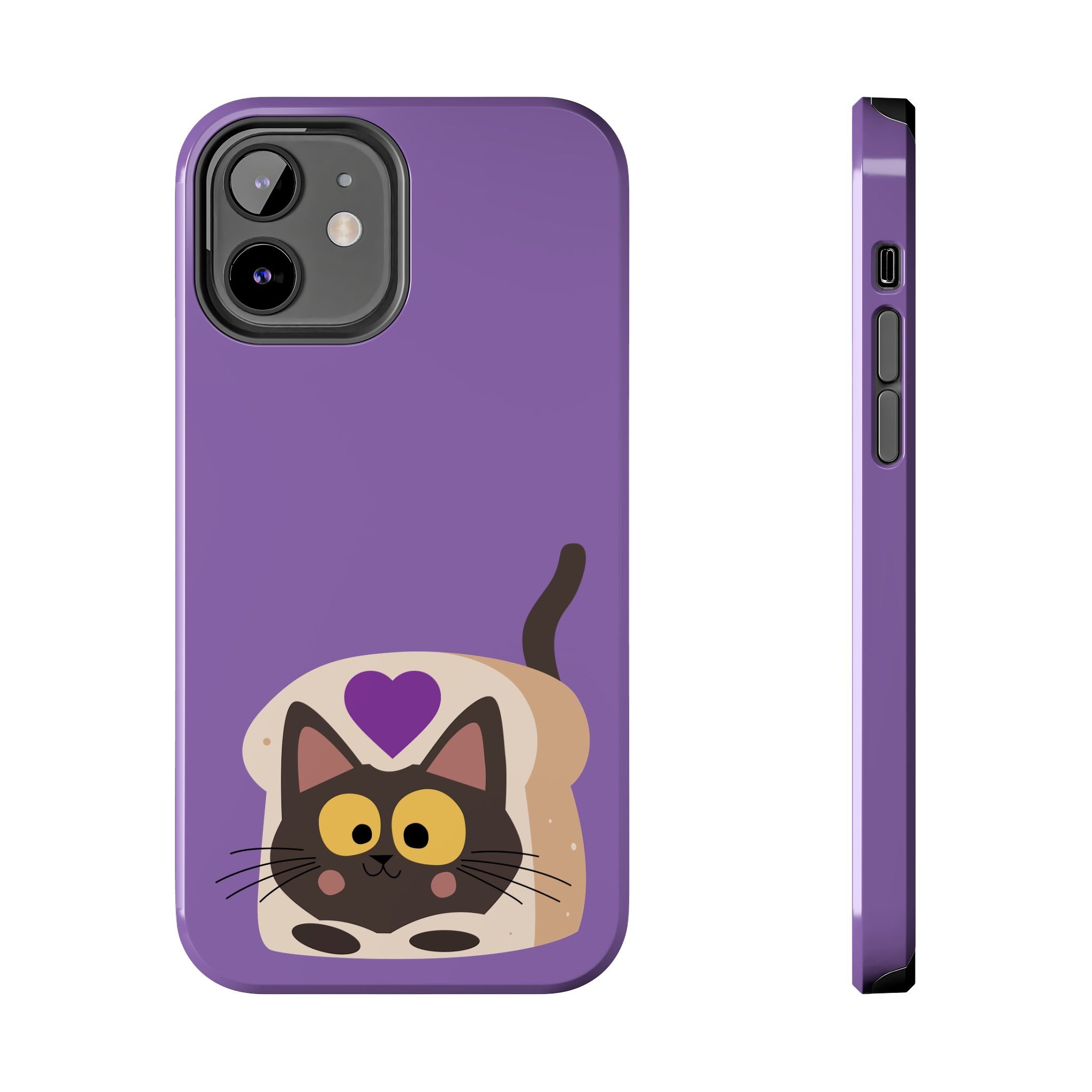 Purple Cute Cat-in-Bread Tough Phone Case — Cute Cat Heart Design