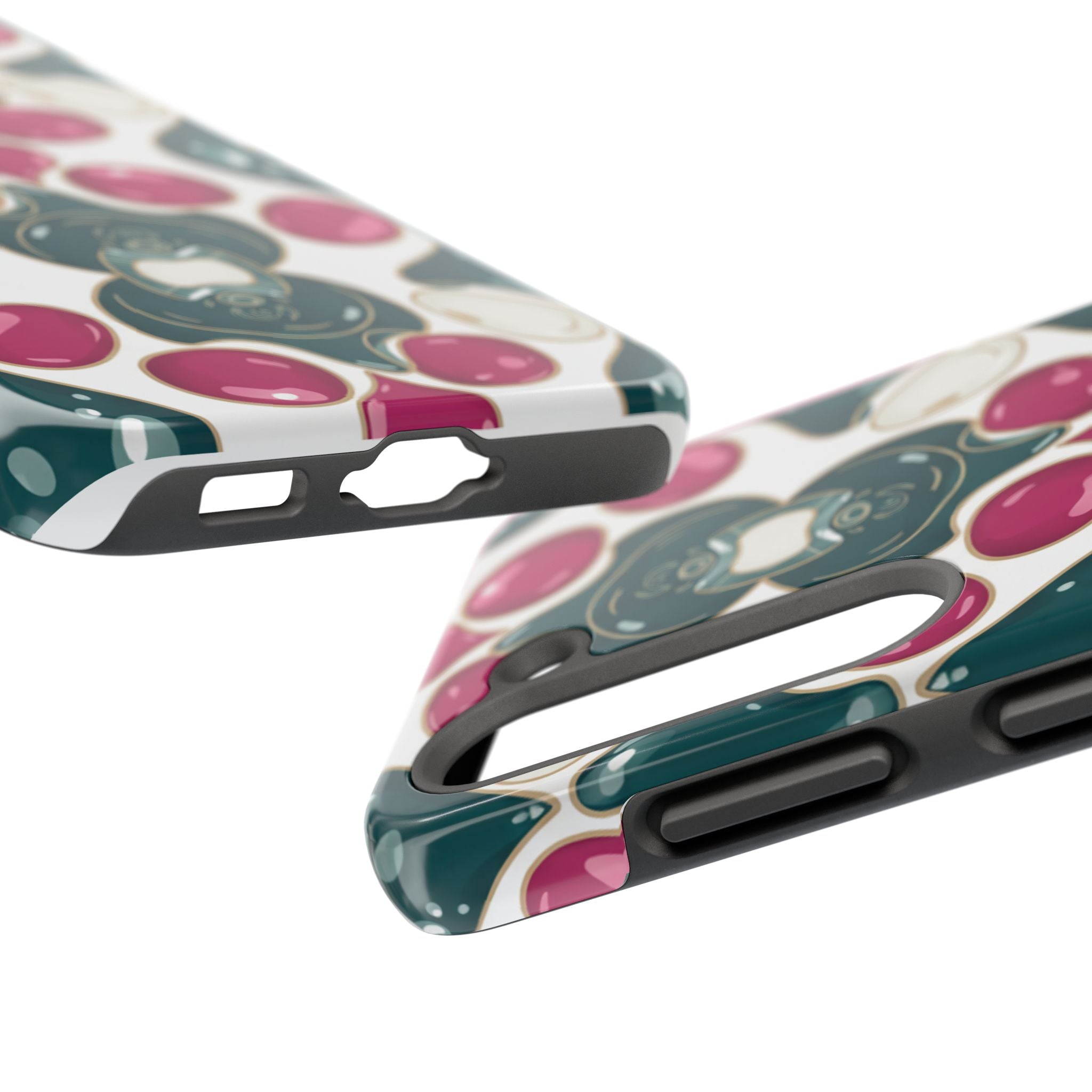 Floral Jewel Pattern Tough Phone Case — Teal & Fuchsia Protective Cover