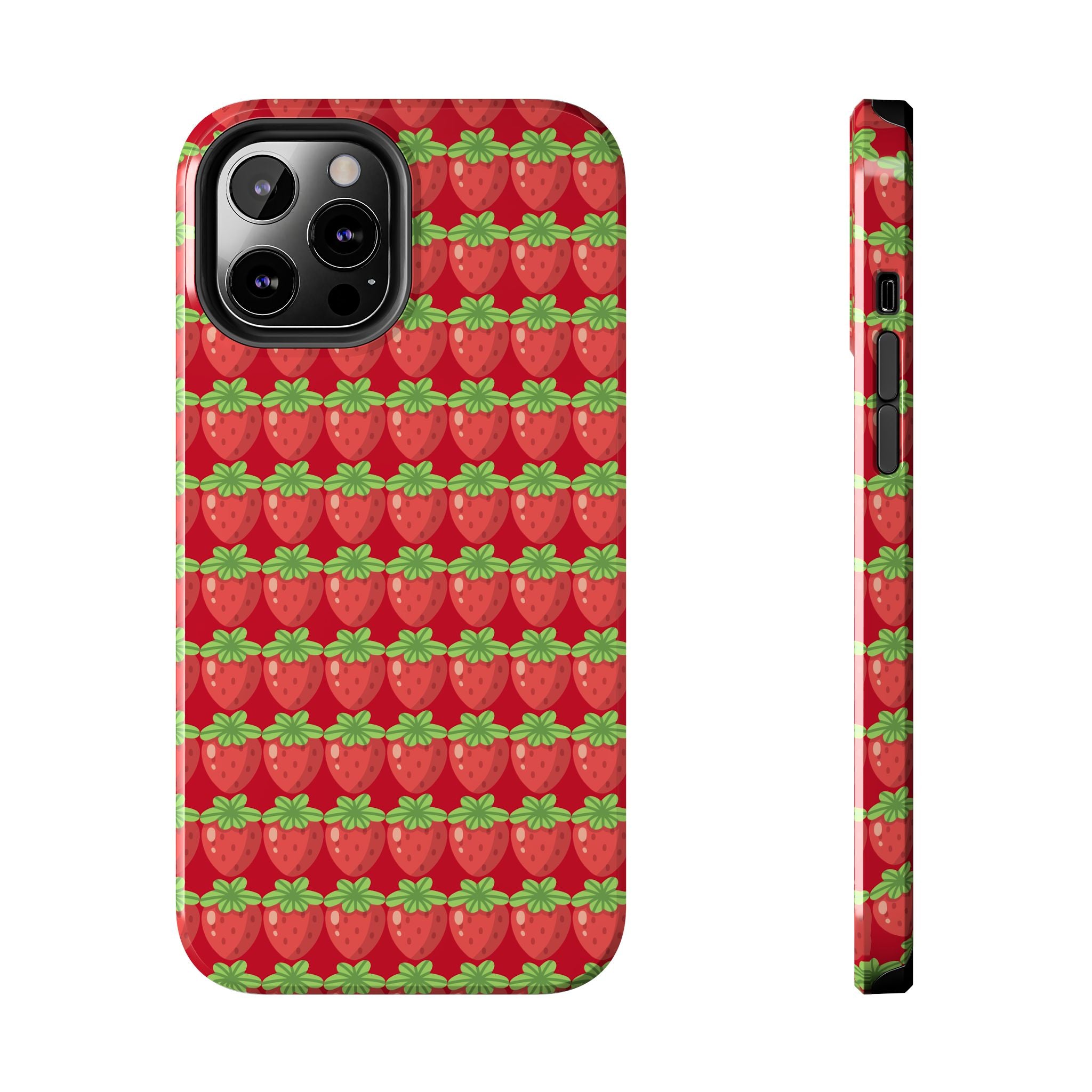 Strawberry Pattern Tough Phone Case — Cute Red Fruit Protective Cover