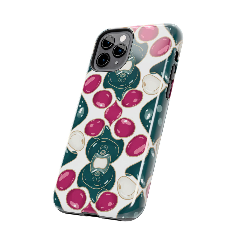Floral Jewel Pattern Tough Phone Case — Teal & Fuchsia Protective Cover