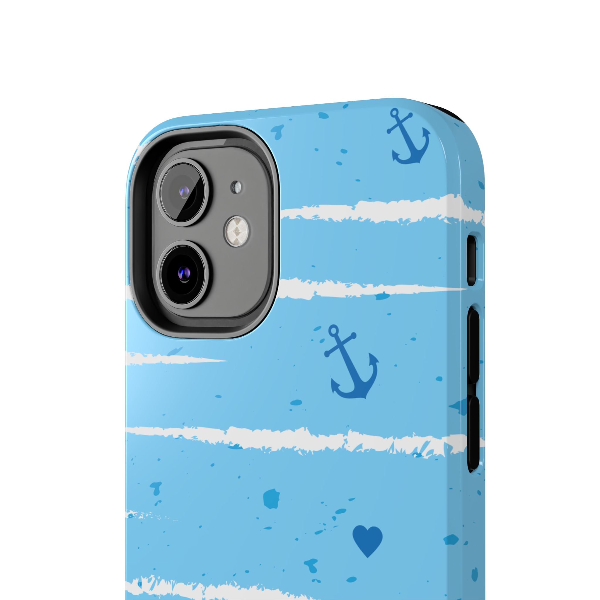 Nautical Blue Anchor & Hearts Tough Phone Case — Cute Striped Protective Cover
