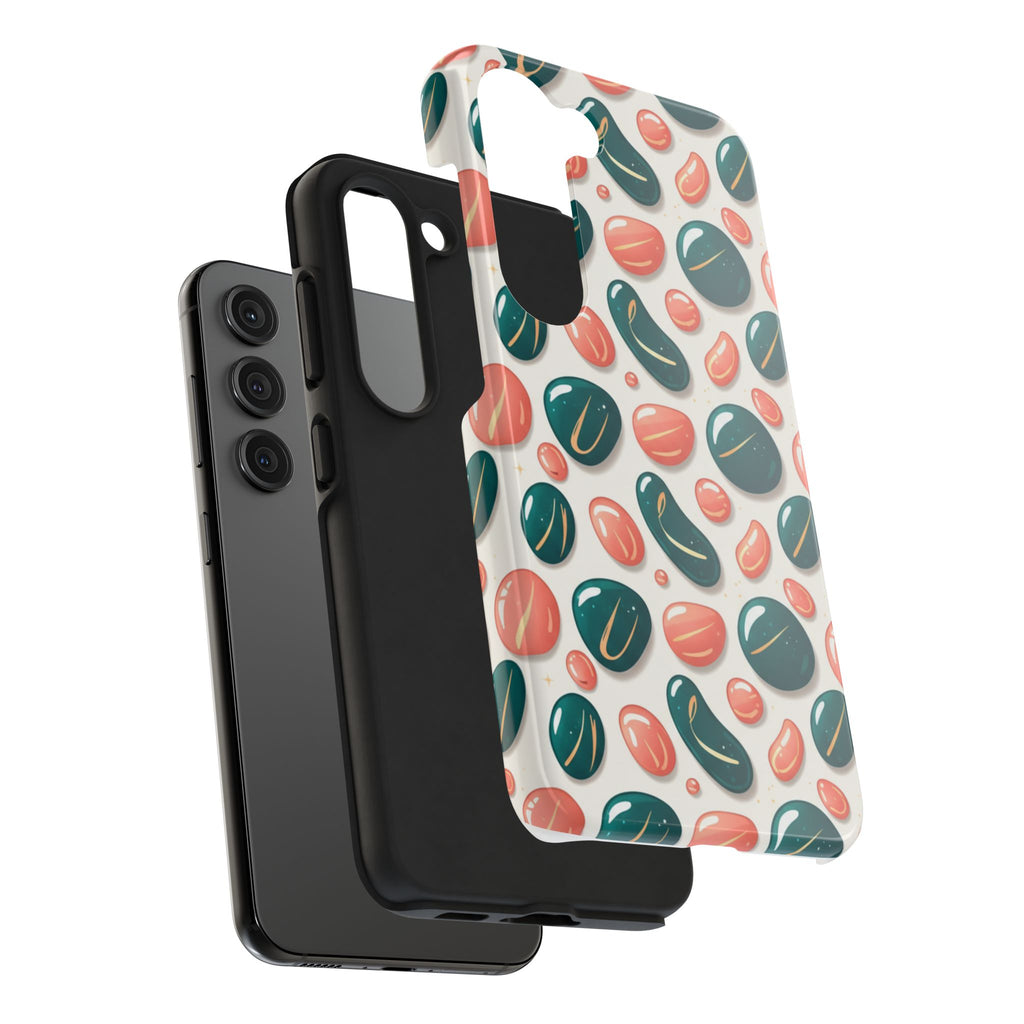 Abstract Pebble Pattern Tough Phone Case — Coral & Teal Protective Cover