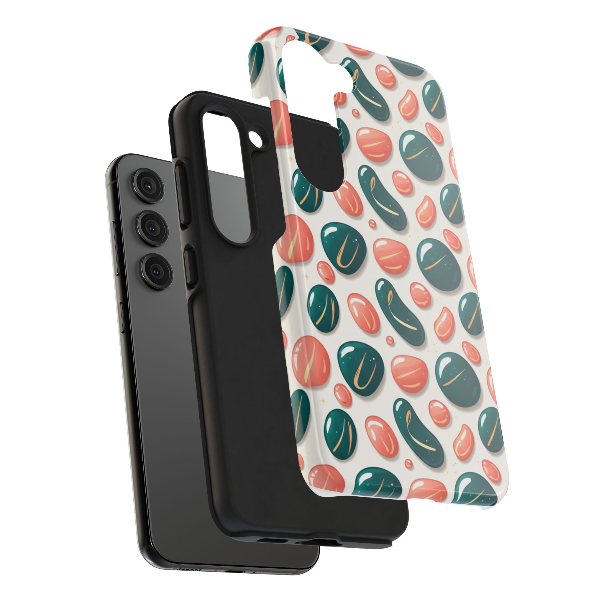 Abstract Pebble Pattern Tough Phone Case — Coral & Teal Protective Cover