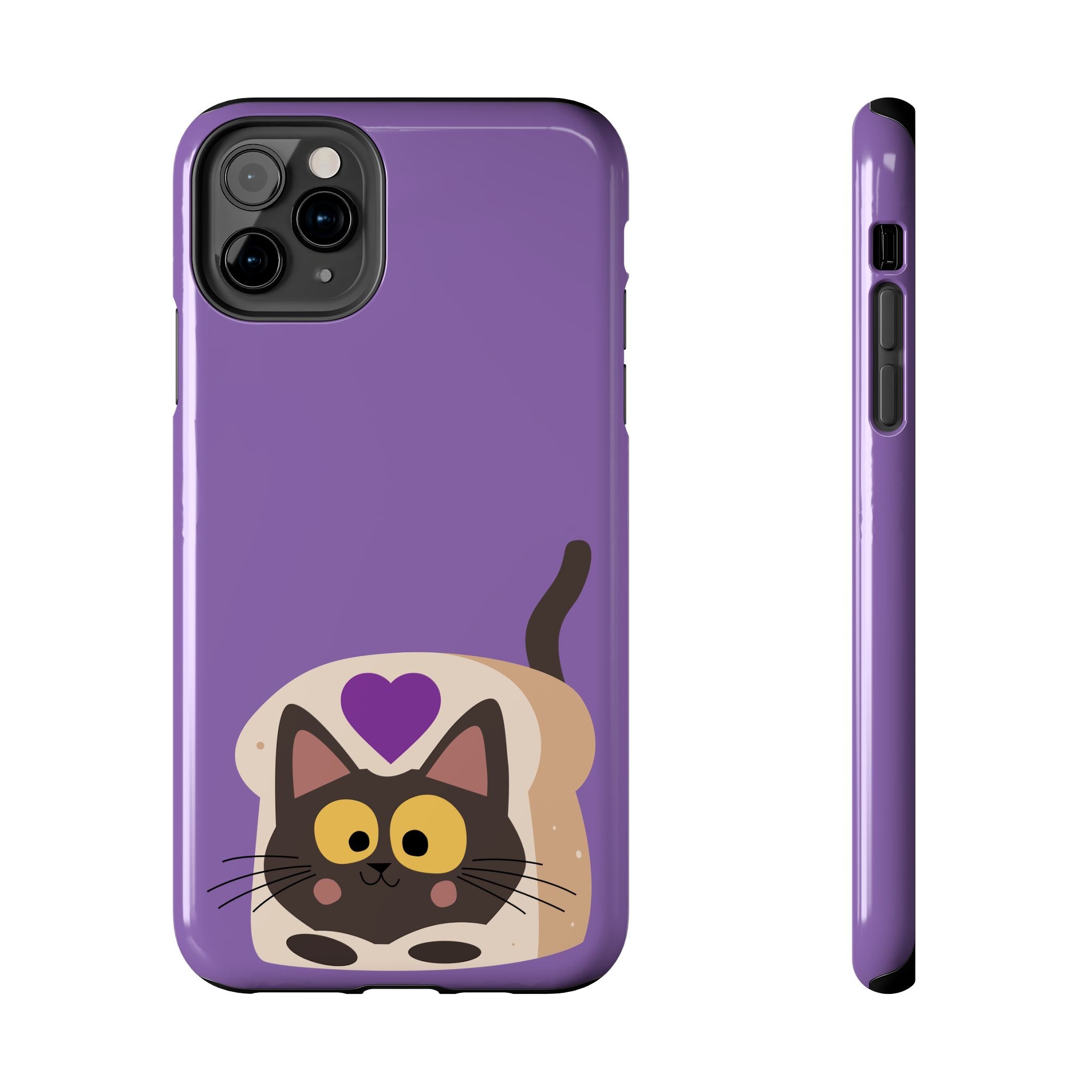 Purple Cute Cat-in-Bread Tough Phone Case — Cute Cat Heart Design