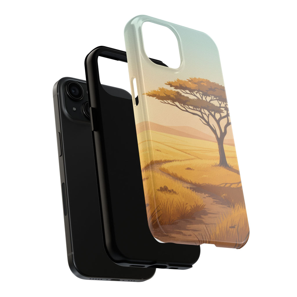 Safari Sunset Tough Phone Case — African Savanna Tree Design