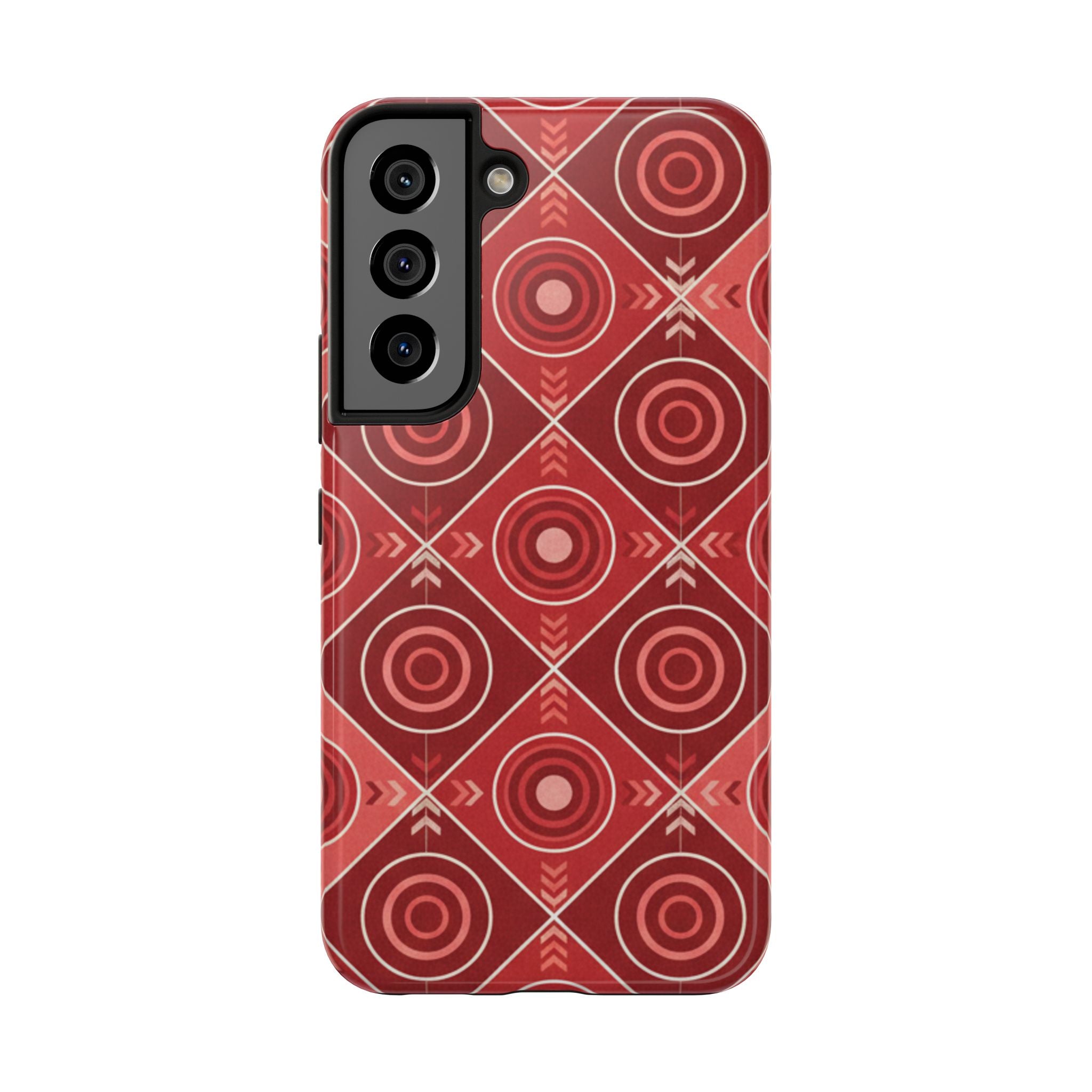 Red Geometric Target Pattern Tough Phone Case — Protective Abstract Retro Design