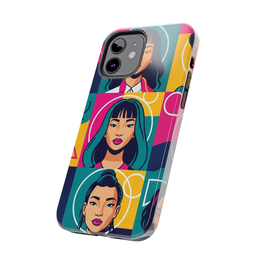 Bold Pop Art Faces Tough Phone Case — Colorful Retro Portrait Protective Cover
