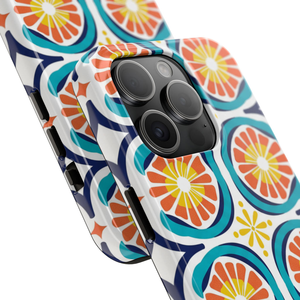 Citrus Tile Tough Phone Case — Colorful Retro Orange Slice Pattern
