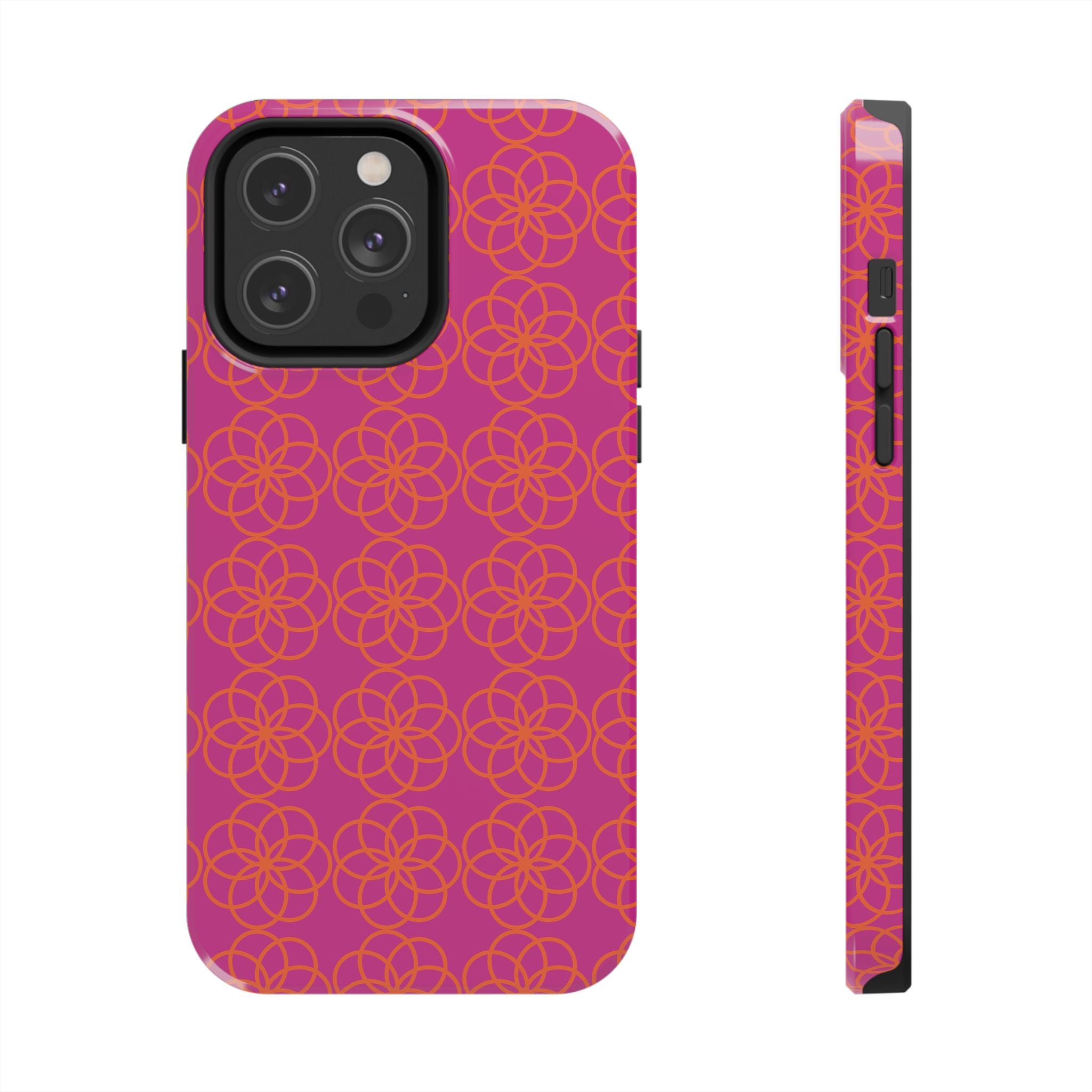 Floral Geometric Tough Phone Case — Pink & Orange Patterned Protective Cover