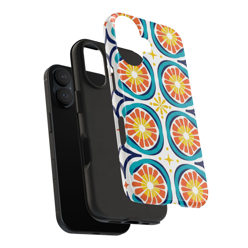Citrus Tile Tough Phone Case — Colorful Retro Orange Slice Pattern