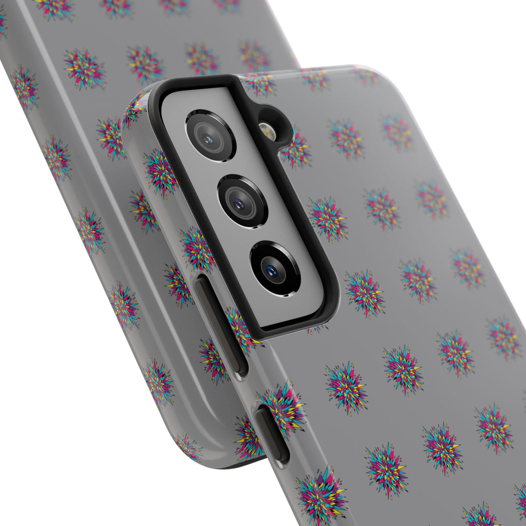 Tough Phone Case — Abstract Floral Burst Pattern on Gray (Protective Slim Fit)