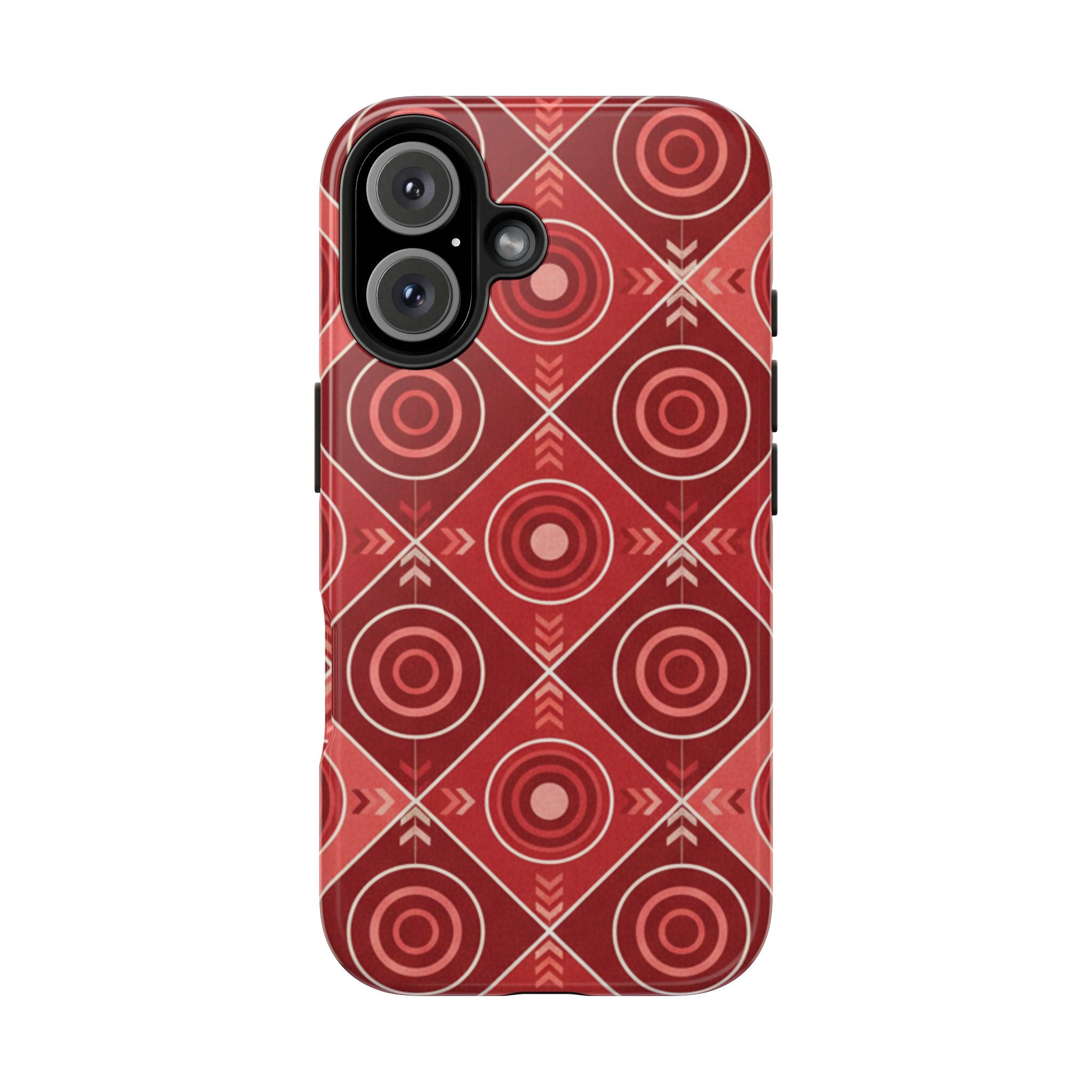 Red Geometric Target Pattern Tough Phone Case — Protective Abstract Retro Design