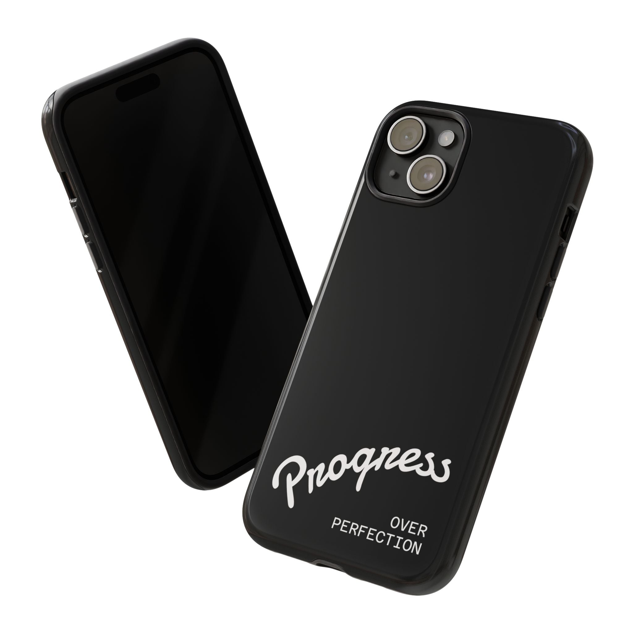 Phone Case - "Progress Over Perfection" Glossy Black Protective Cover
