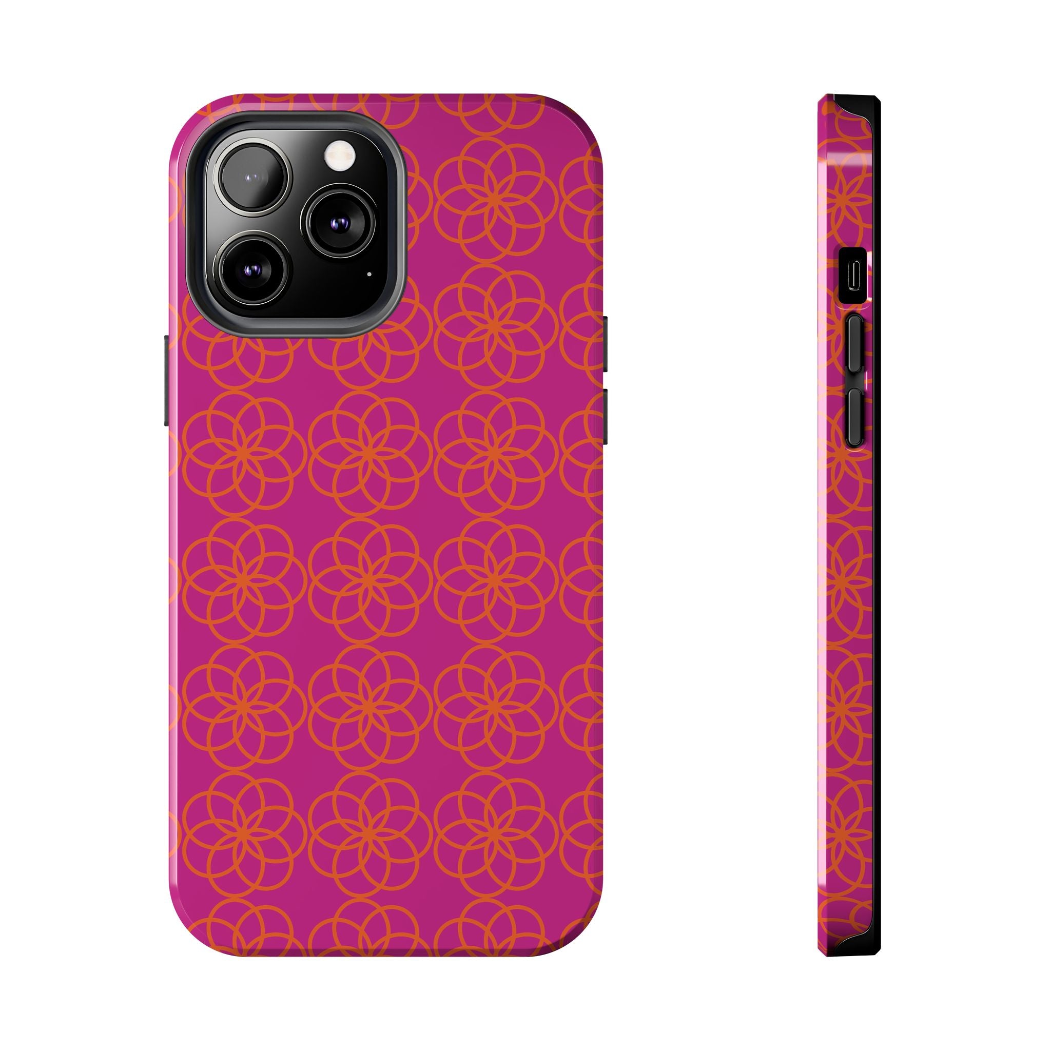 Floral Geometric Tough Phone Case — Pink & Orange Patterned Protective Cover