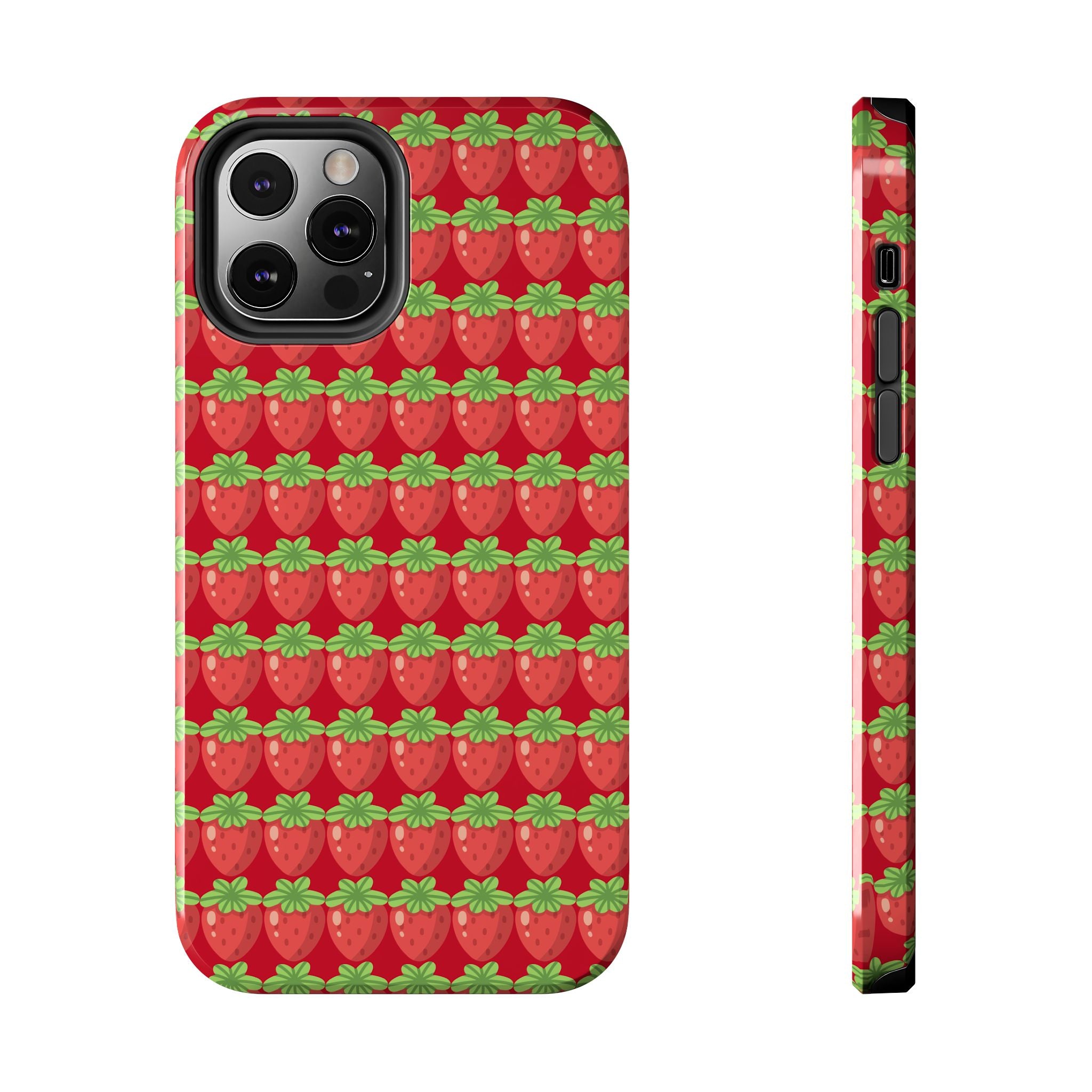 Strawberry Pattern Tough Phone Case — Cute Red Fruit Protective Cover