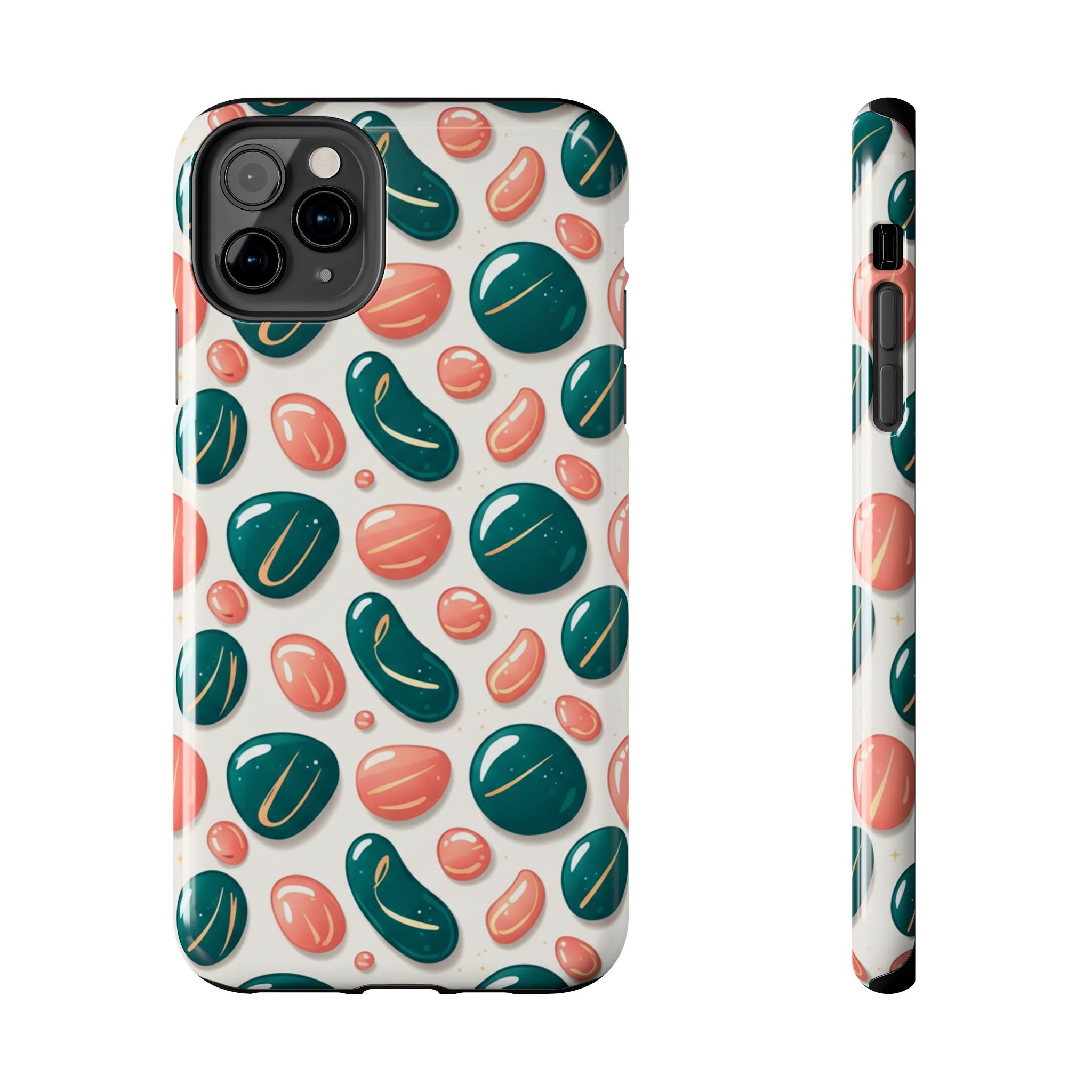 Abstract Pebble Pattern Tough Phone Case — Coral & Teal Protective Cover