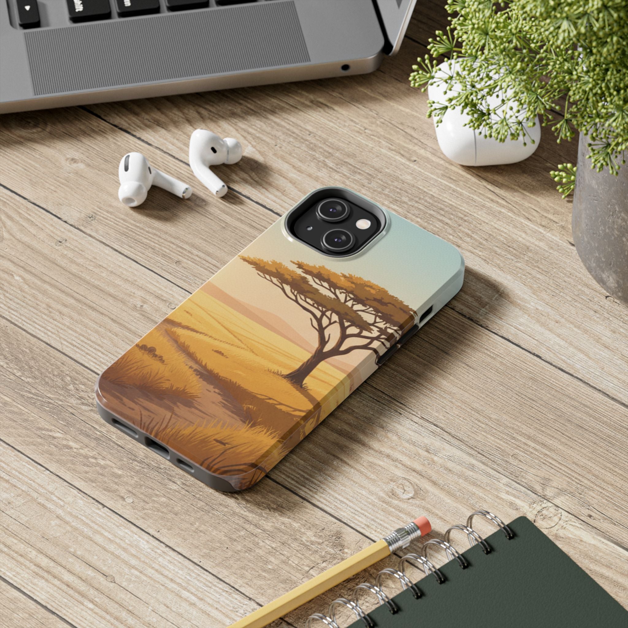 Safari Sunset Tough Phone Case — African Savanna Tree Design