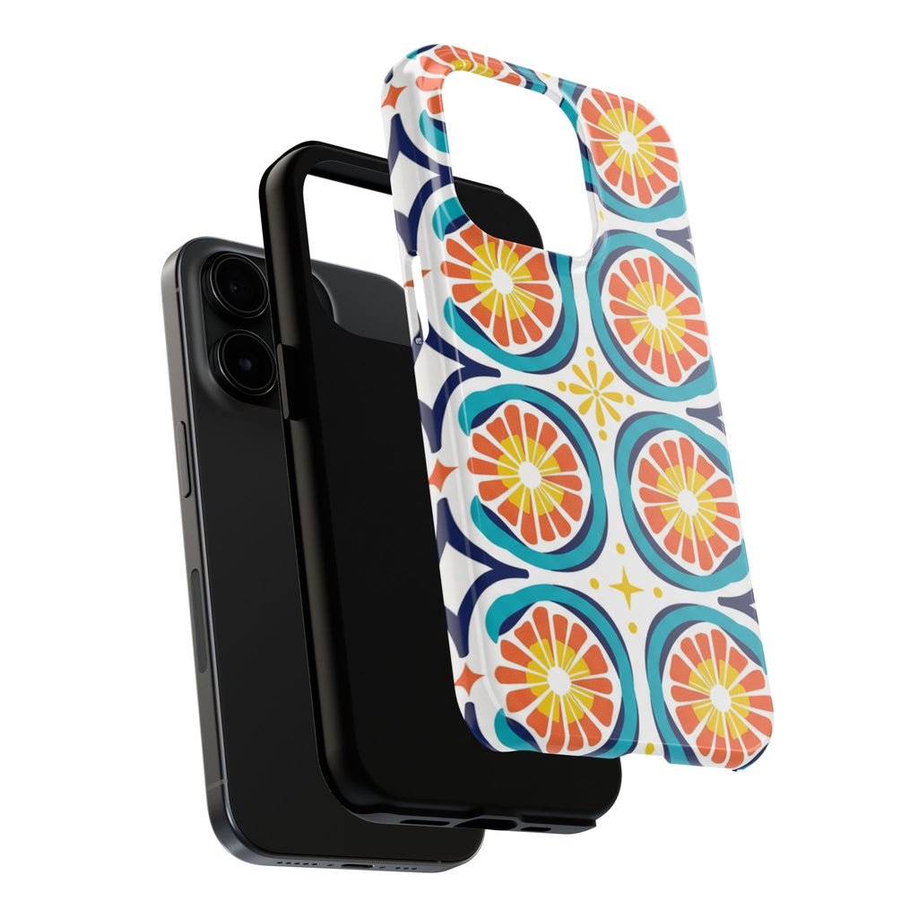 Citrus Tile Tough Phone Case — Colorful Retro Orange Slice Pattern
