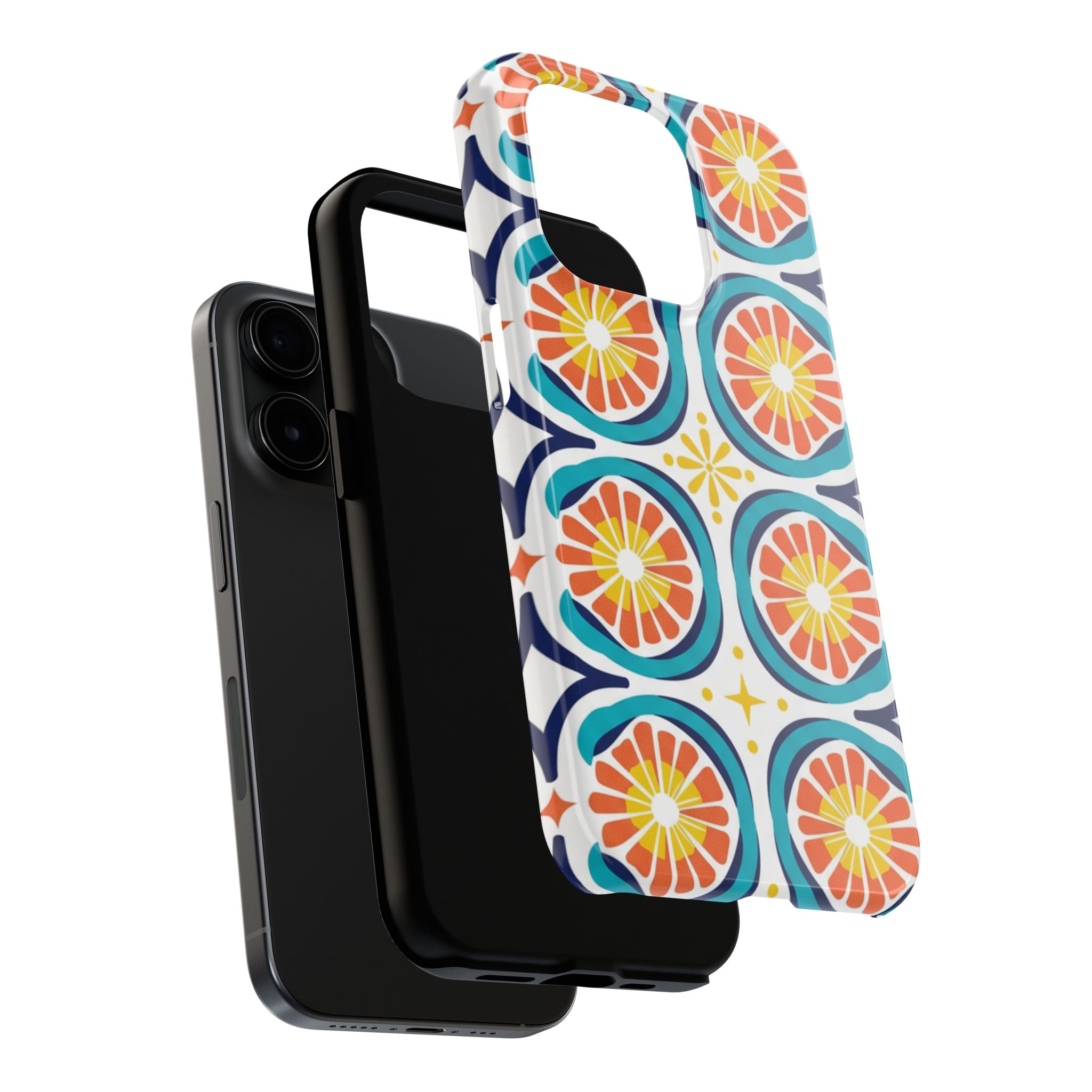 Citrus Tile Tough Phone Case — Colorful Retro Orange Slice Pattern
