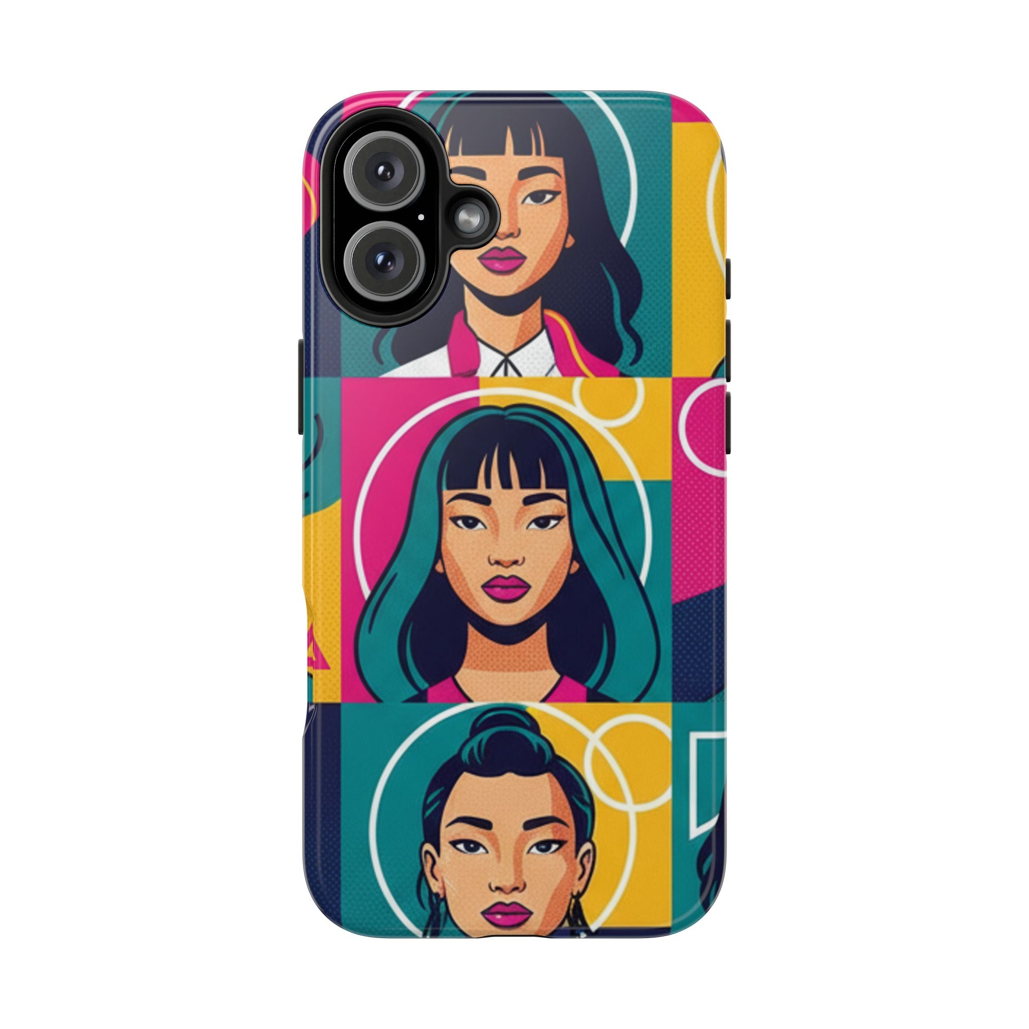 Bold Pop Art Faces Tough Phone Case — Colorful Retro Portrait Protective Cover