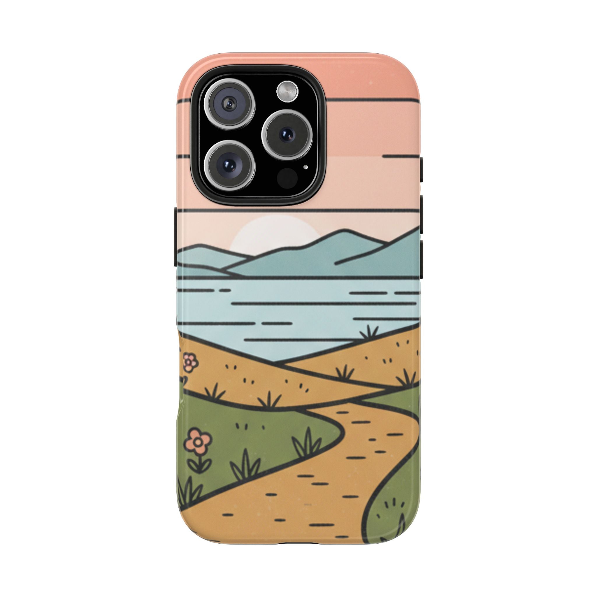 Scenic Path Tough Phone Case — Pastel Lake & Mountain Protective Cover
