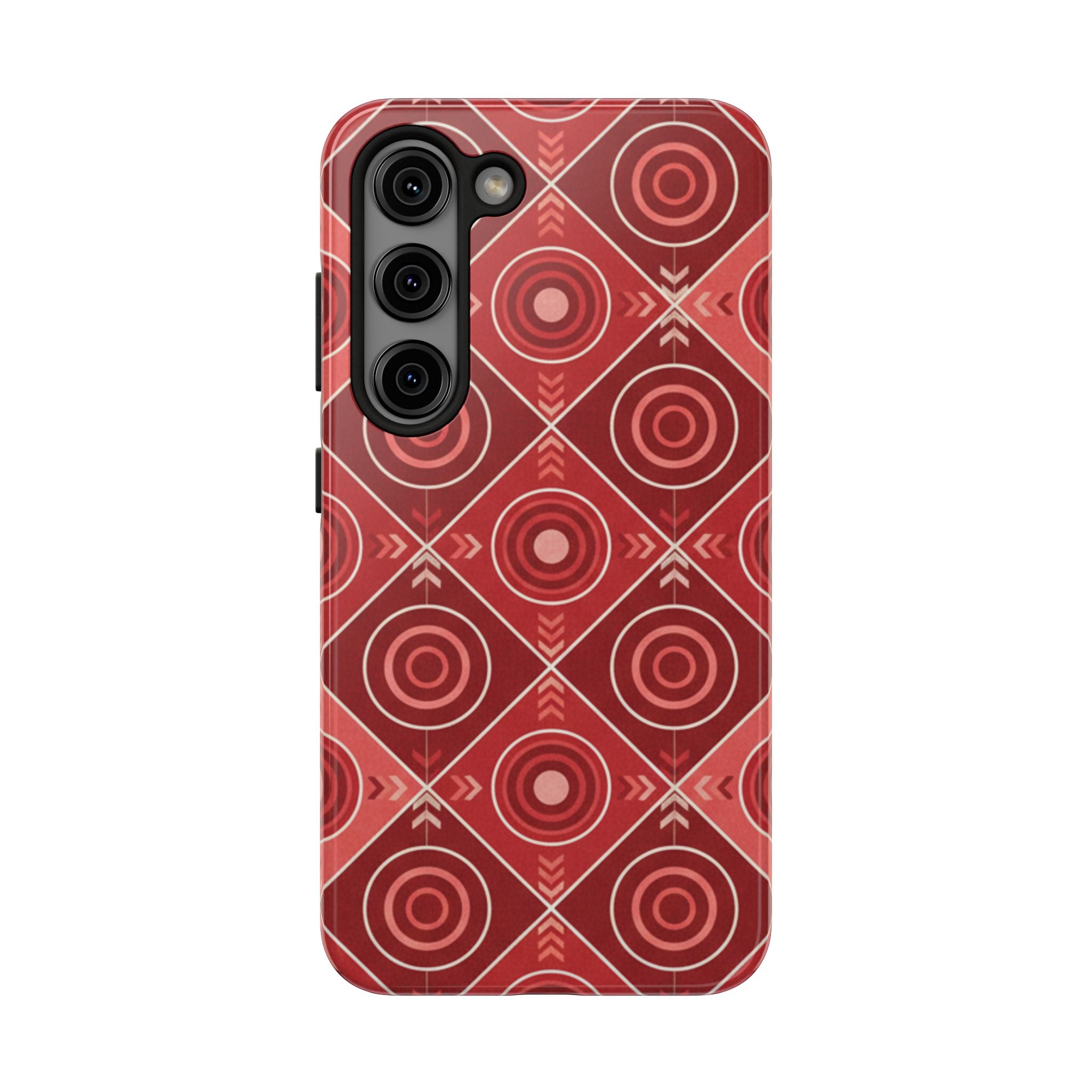 Red Geometric Target Pattern Tough Phone Case — Protective Abstract Retro Design