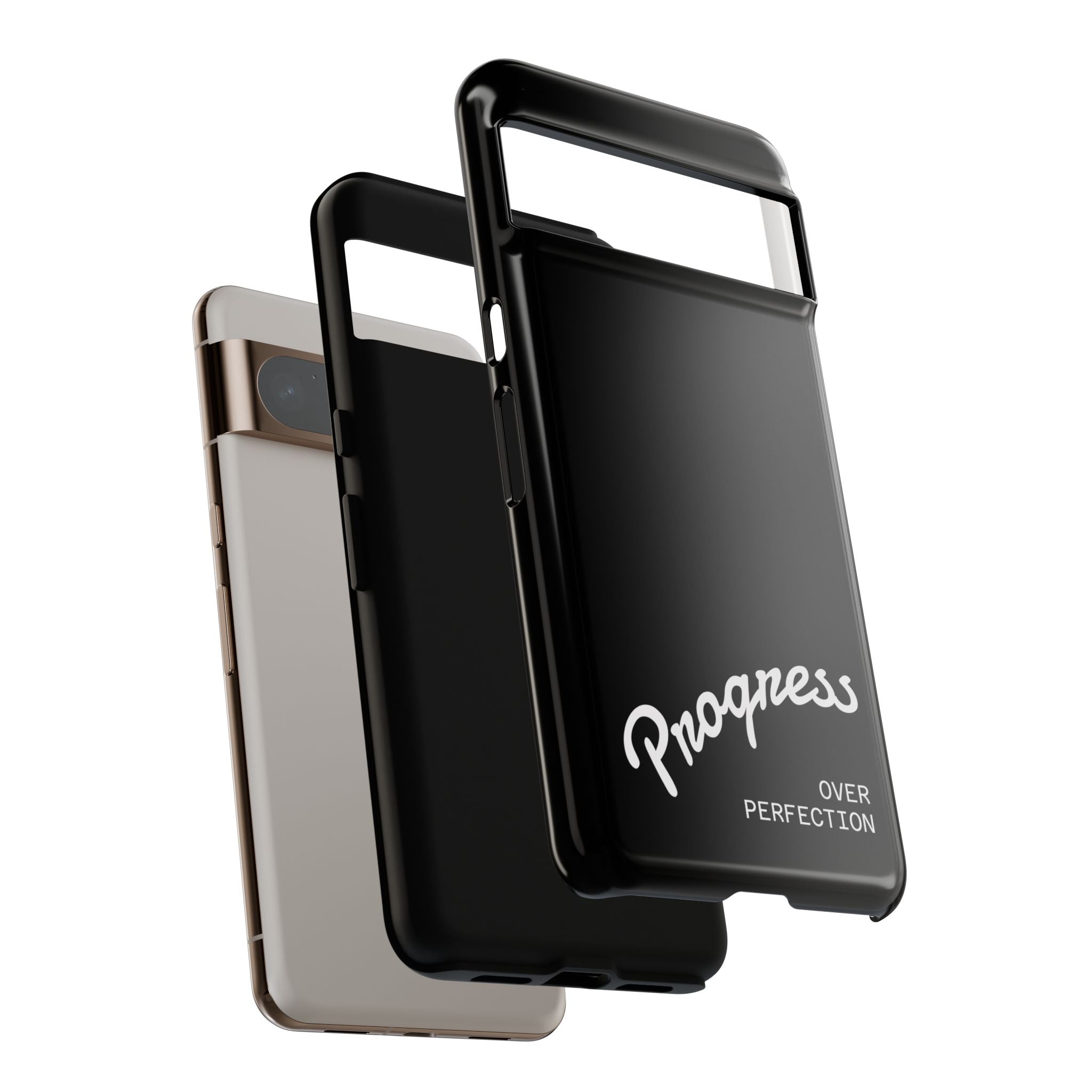 Phone Case - "Progress Over Perfection" Glossy Black Protective Cover