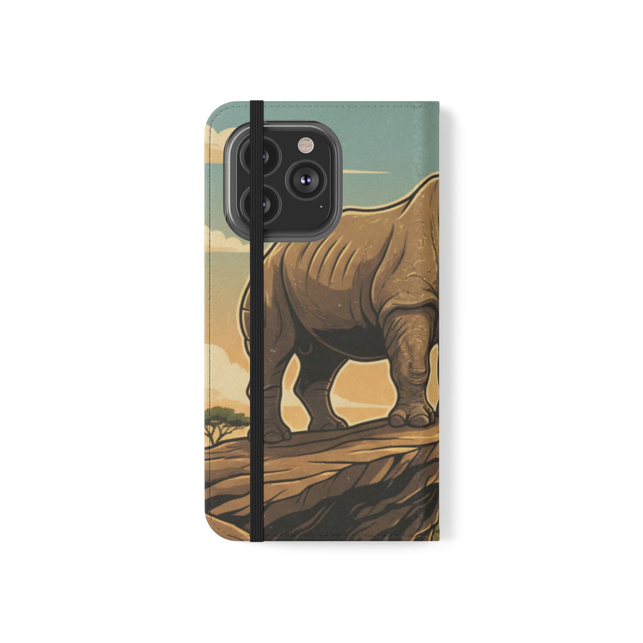 Rhino Sunset Flip Phone Case – Safari Wildlife Wallet Case
