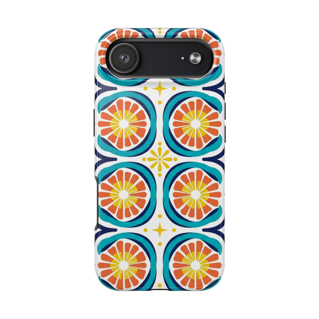 Citrus Tile Tough Phone Case — Colorful Retro Orange Slice Pattern
