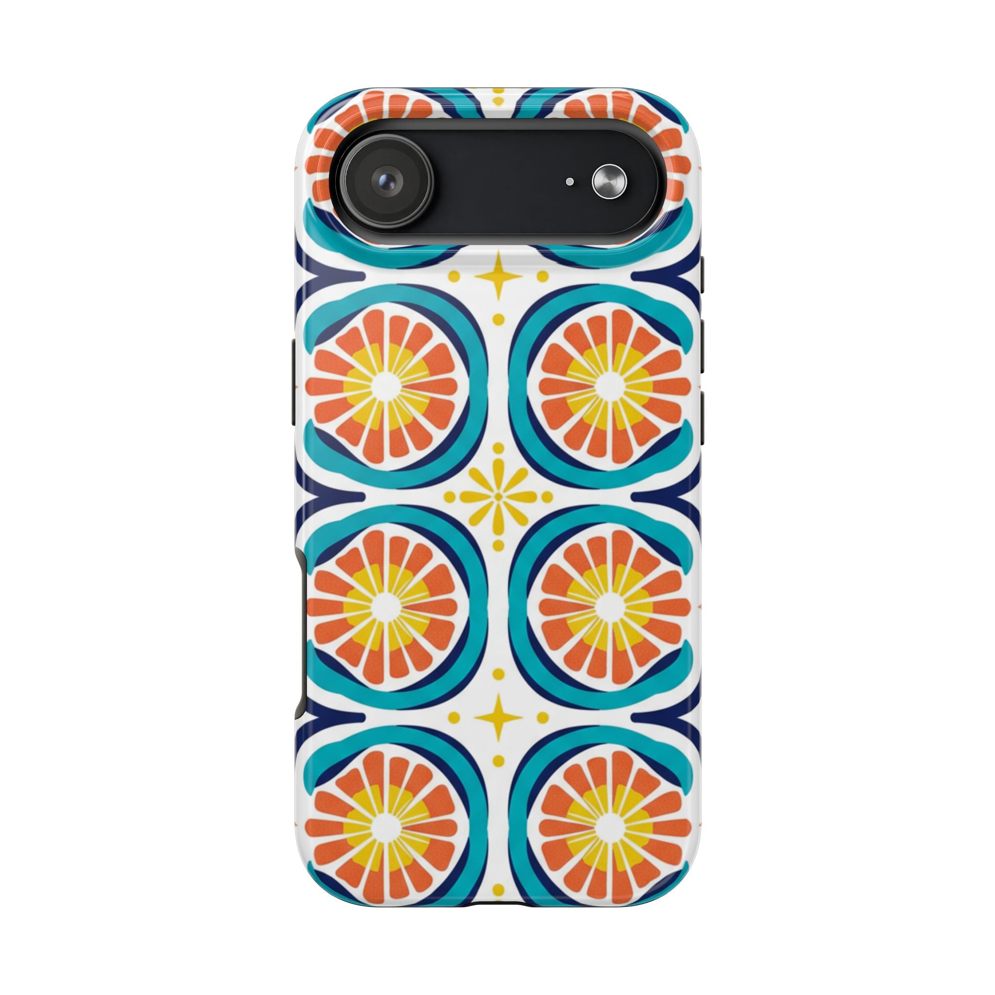 Citrus Tile Tough Phone Case — Colorful Retro Orange Slice Pattern