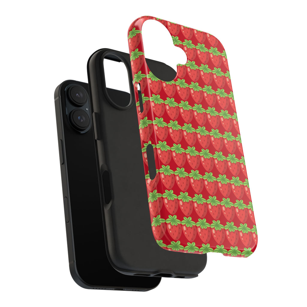 Strawberry Pattern Tough Phone Case — Cute Red Fruit Protective Cover