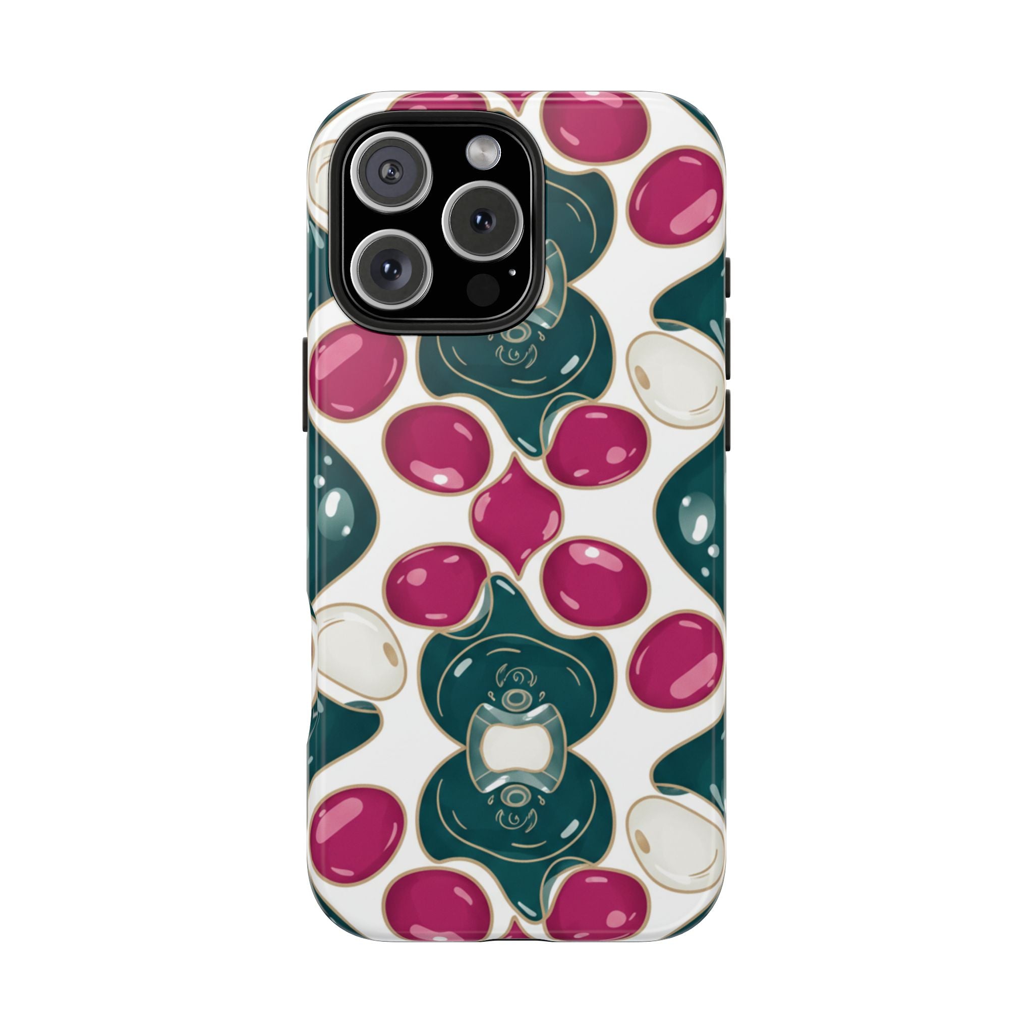 Floral Jewel Pattern Tough Phone Case — Teal & Fuchsia Protective Cover