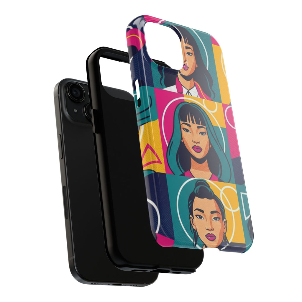 Bold Pop Art Faces Tough Phone Case — Colorful Retro Portrait Protective Cover