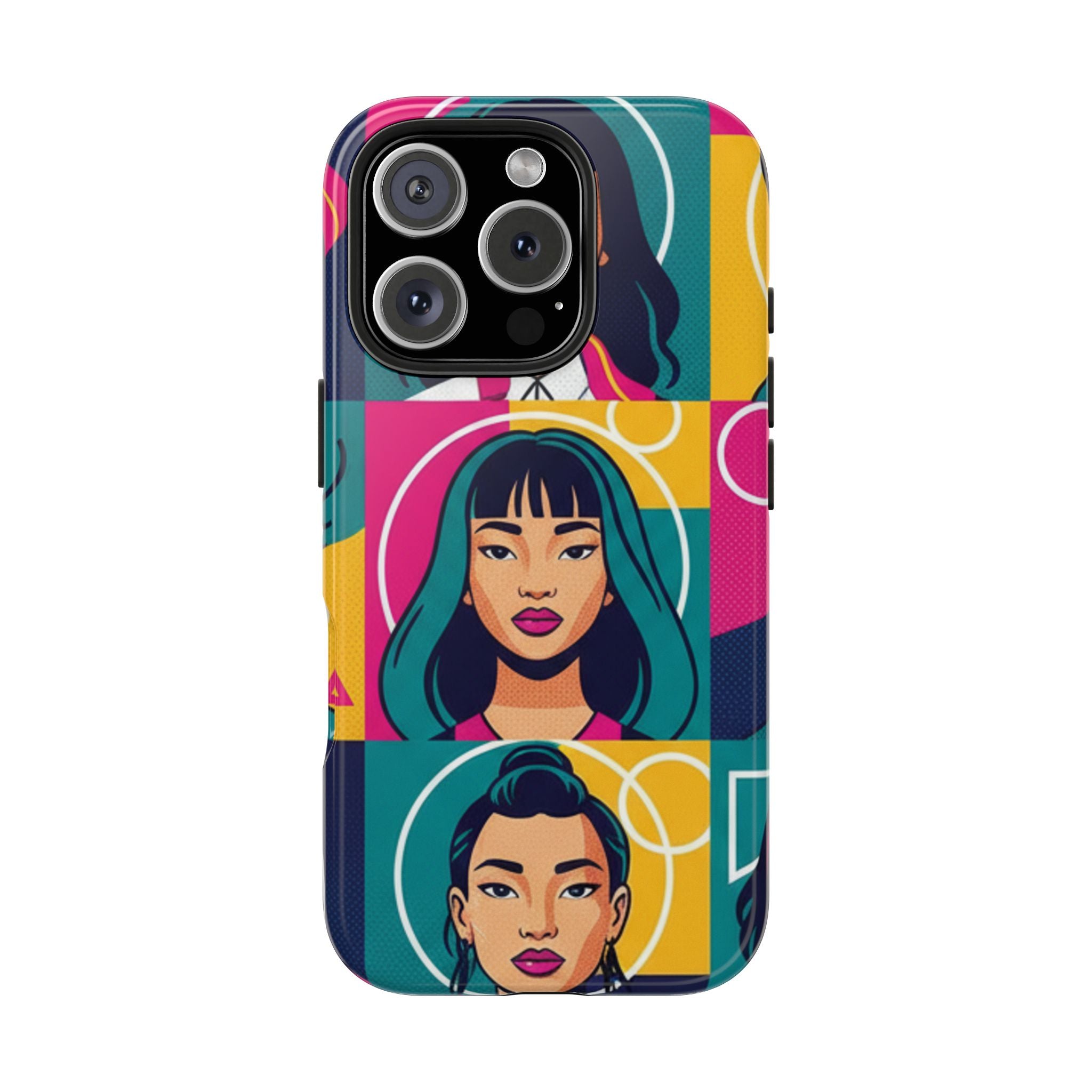 Bold Pop Art Faces Tough Phone Case — Colorful Retro Portrait Protective Cover